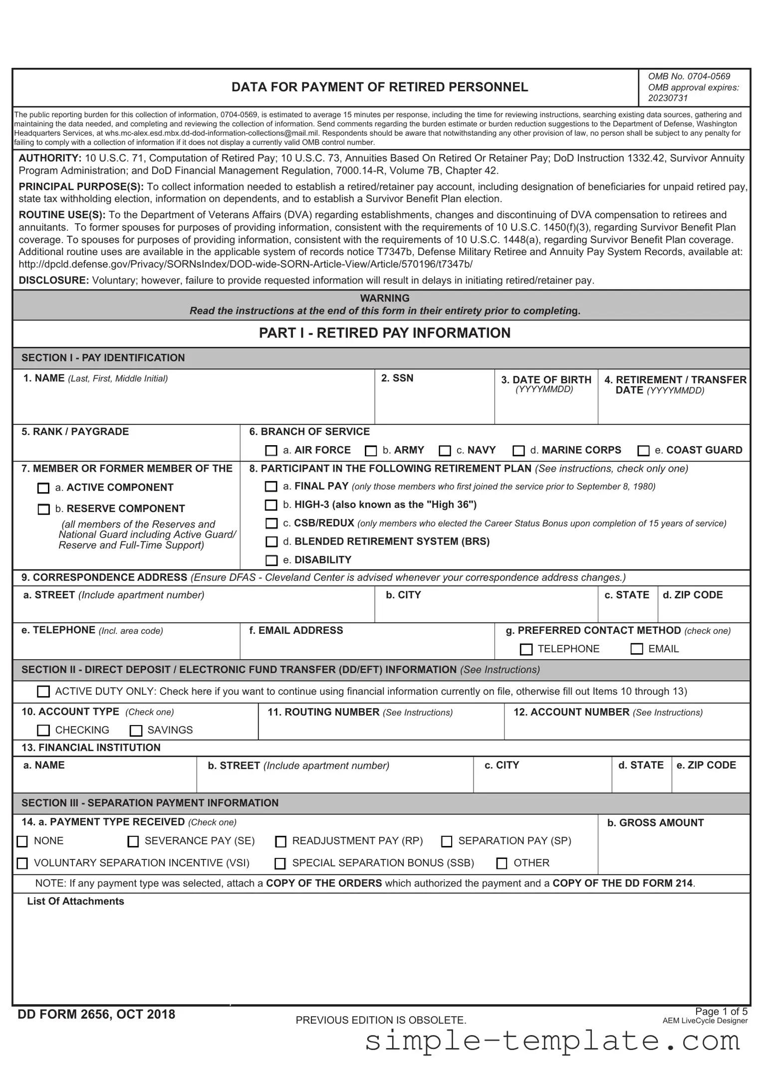 Free DD 2656 Form in PDF