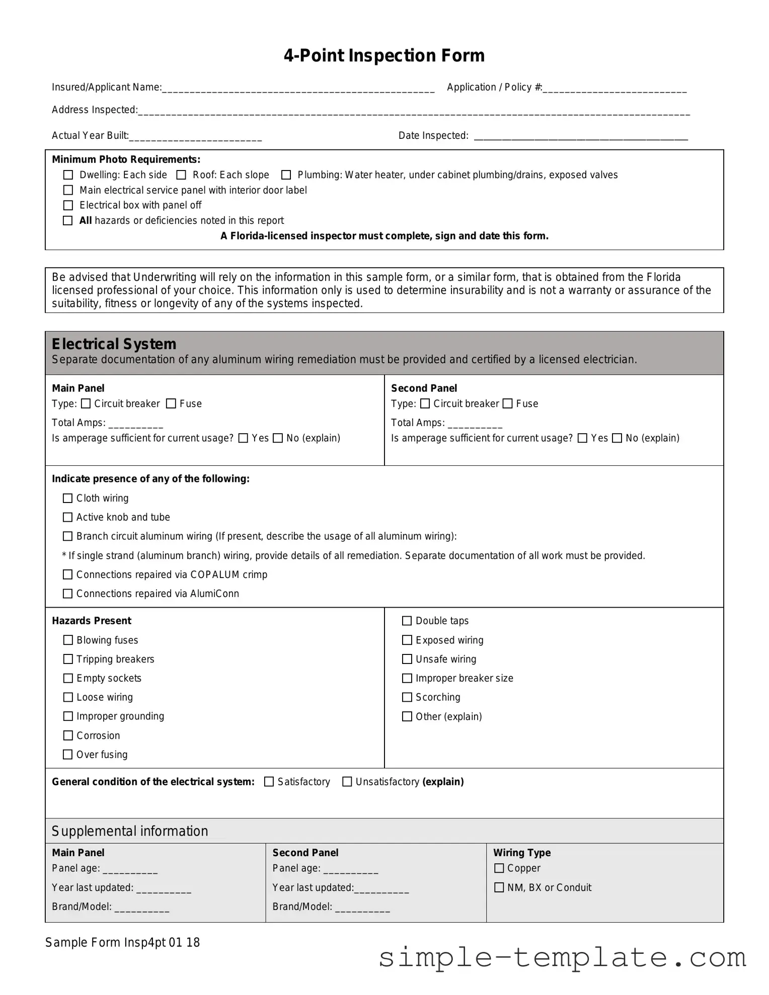 Free 4 Point Inspection Form in PDF