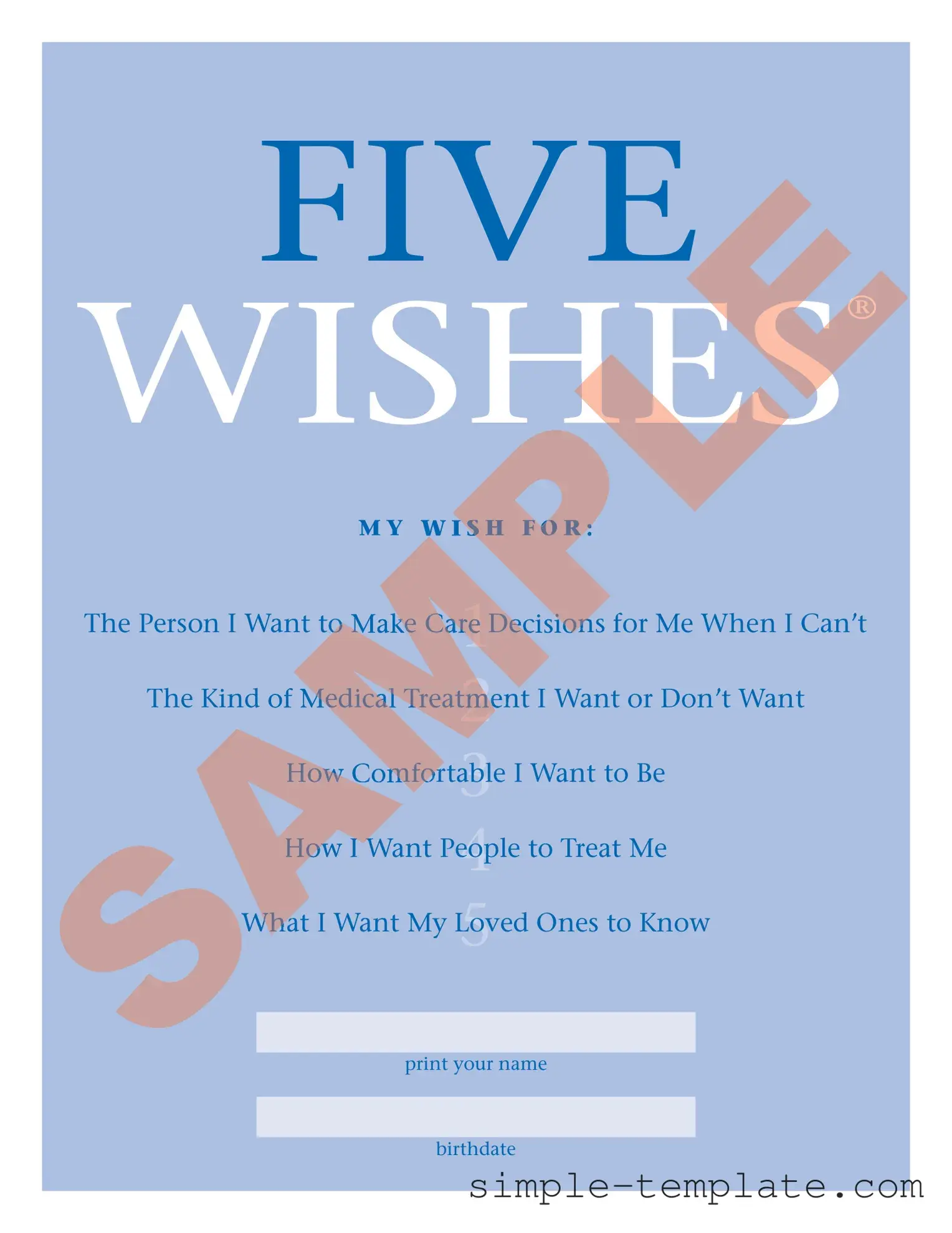 Free 5 Wishes Document Form in PDF