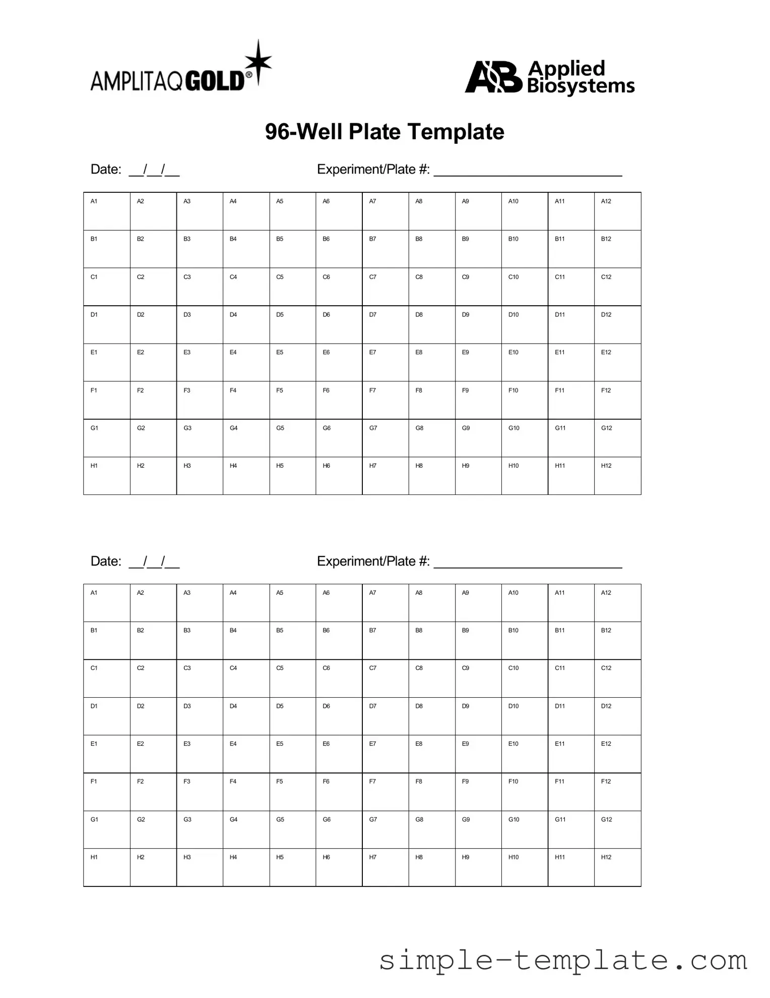 Free 96 Well Form in PDF
