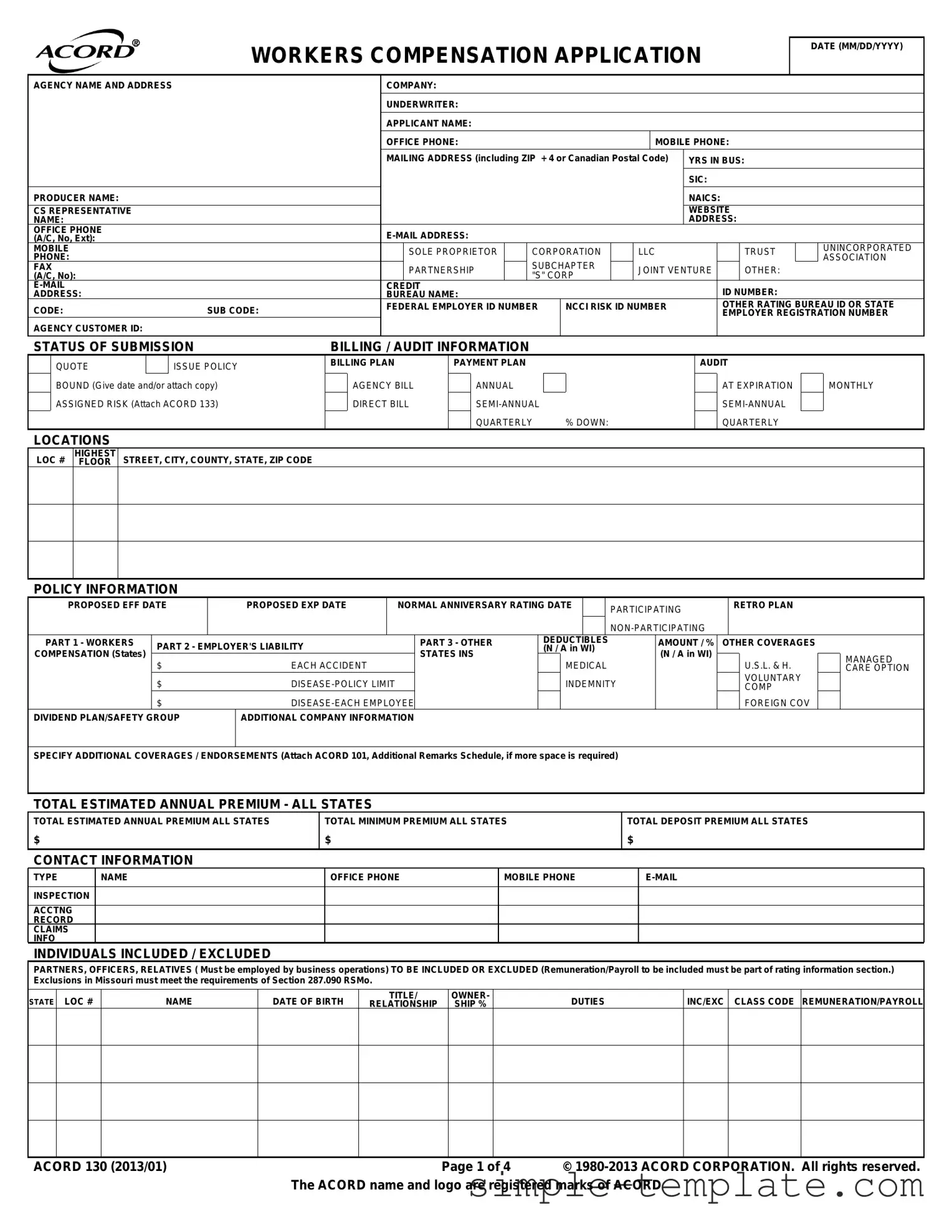 Free Acord 130 Form in PDF