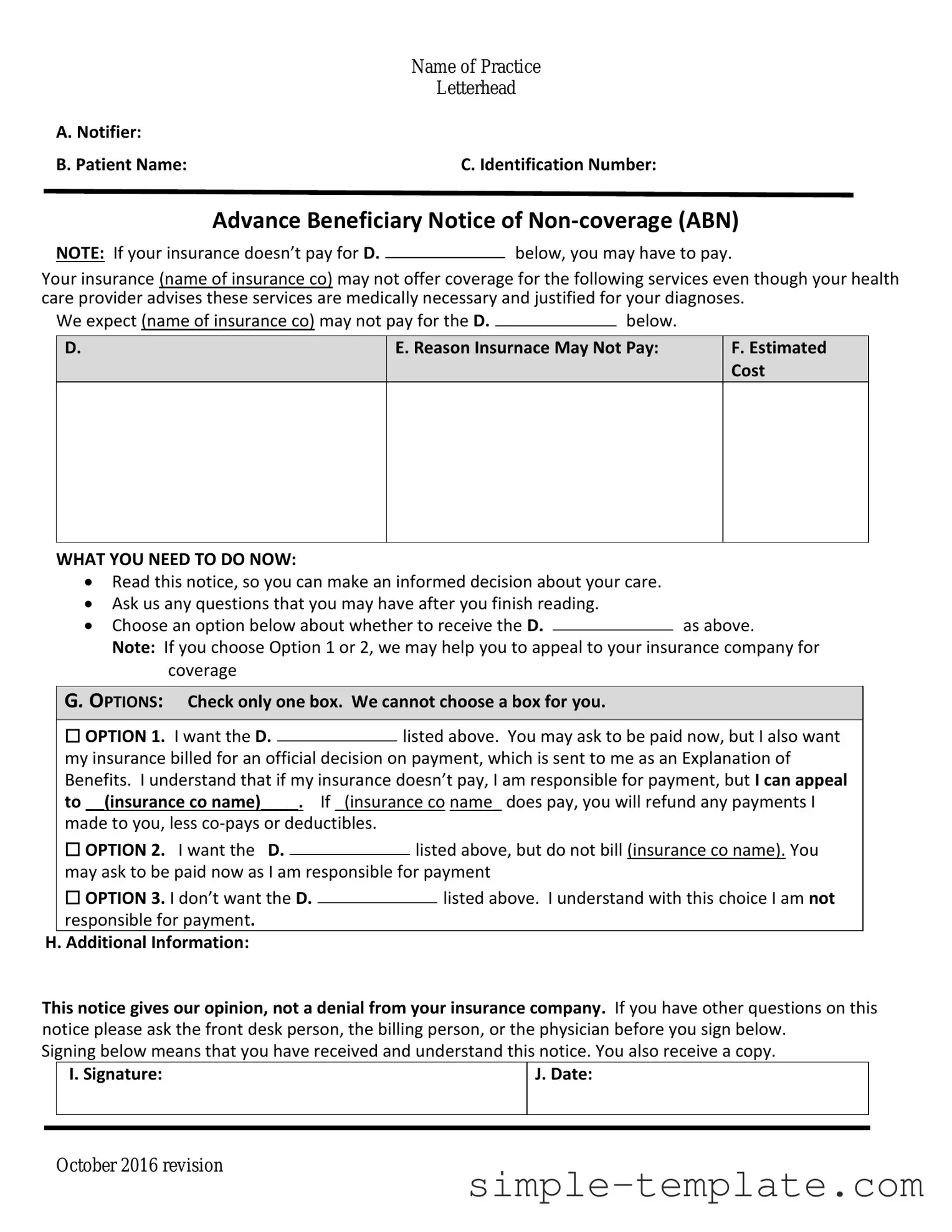 Free Advance Beneficiary Notice of Non-coverage Form in PDF