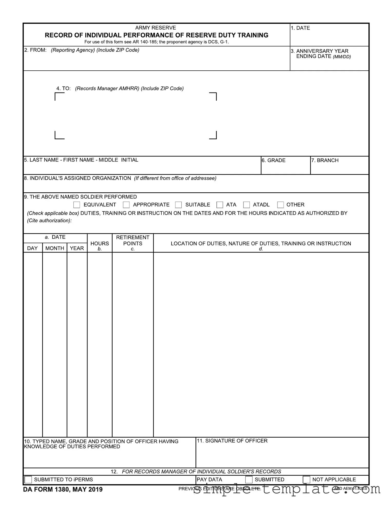 Free Da 1380 Form in PDF