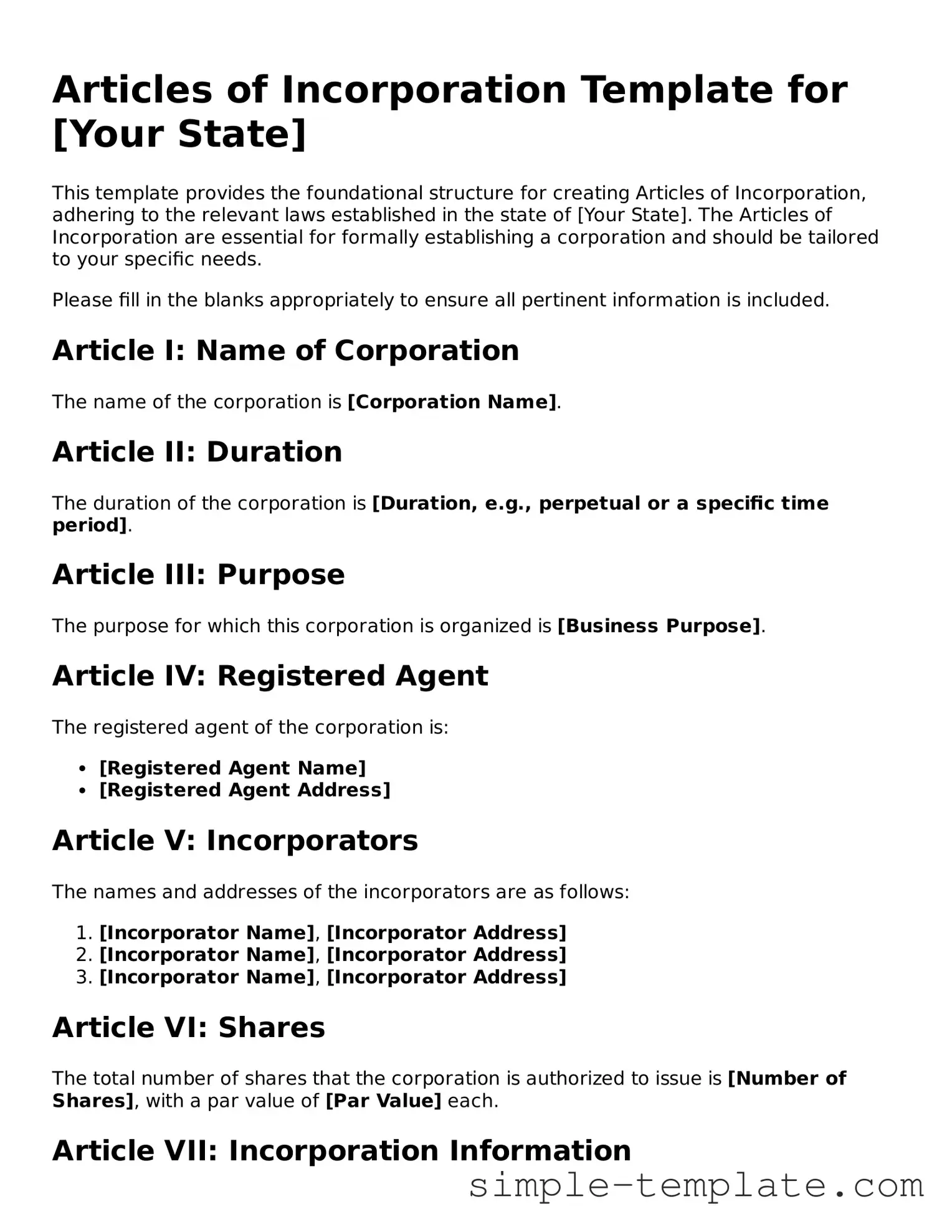 Articles of Incorporation Form