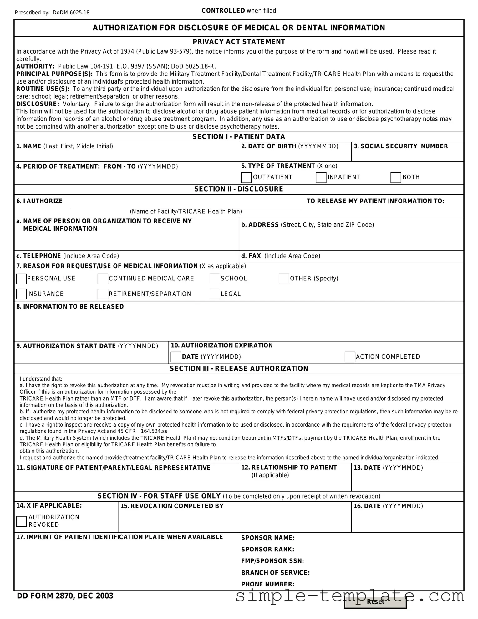 Free DD 2870 Form in PDF