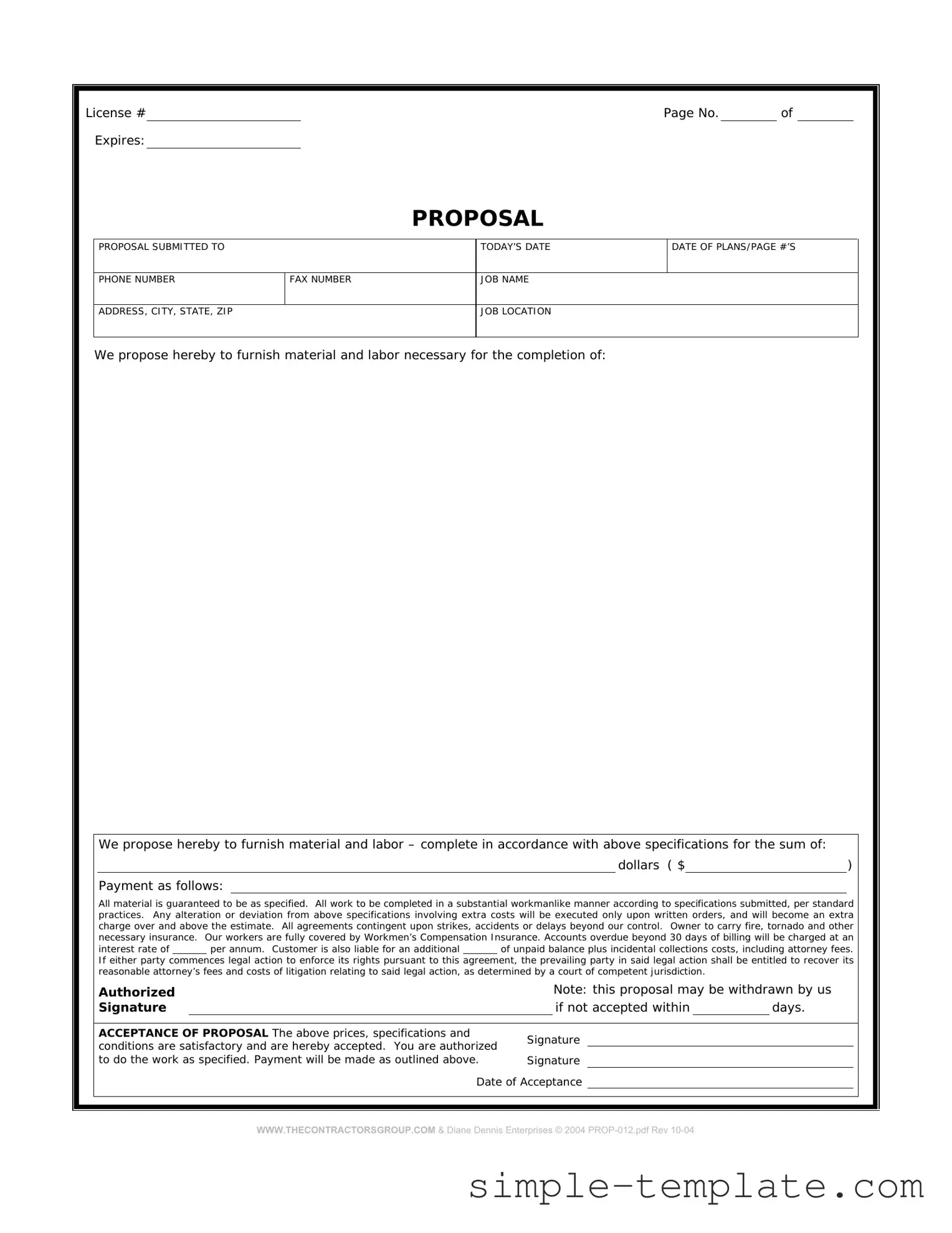 Free Construction proposal form Form in PDF