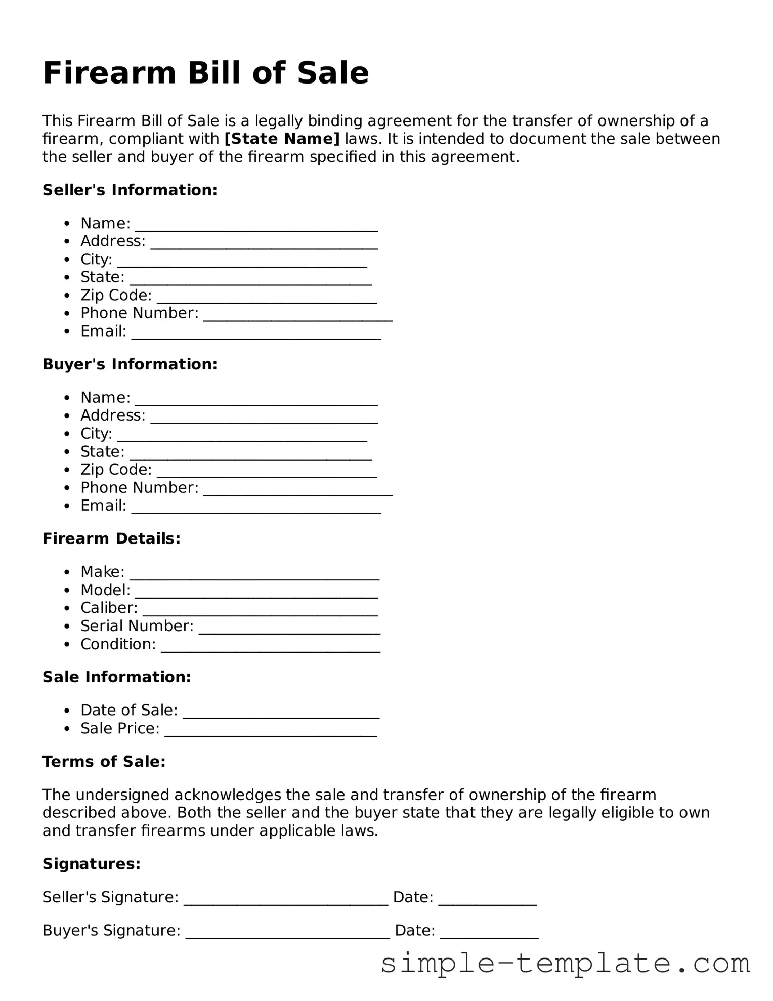 Firearm Bill of Sale Form