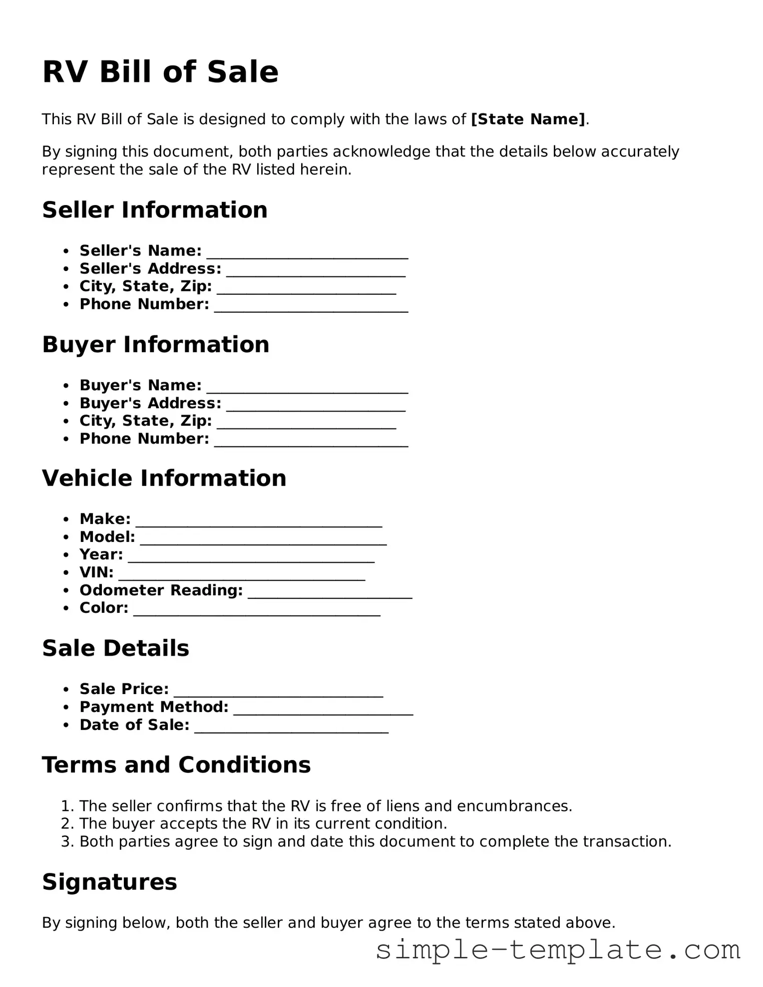 RV Bill of Sale Form