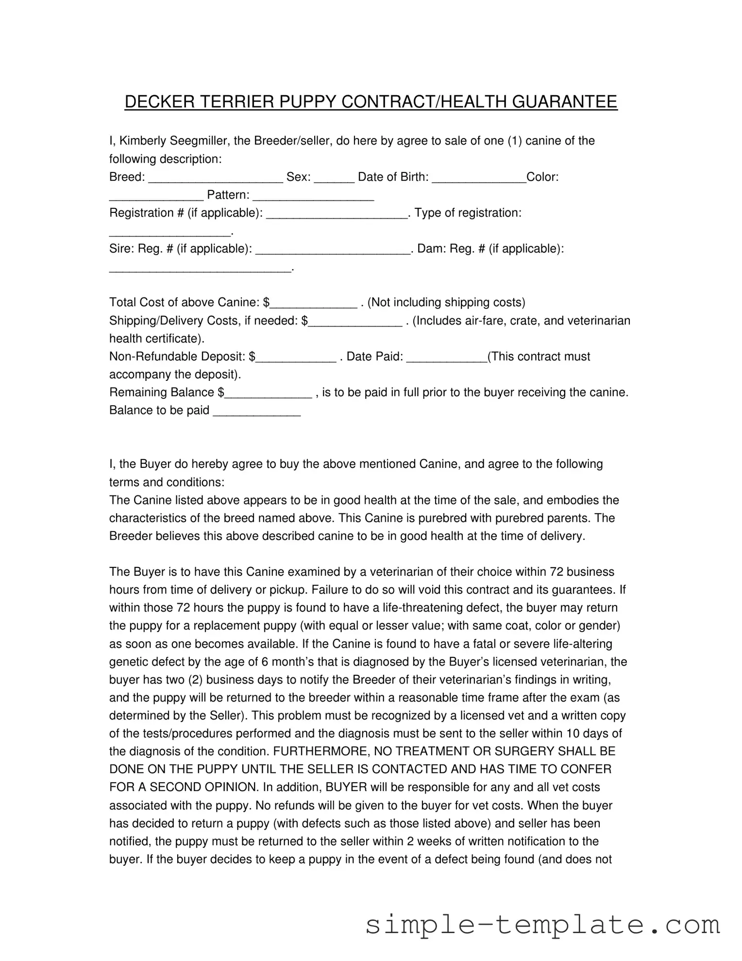 Free Health Guarantee Form in PDF