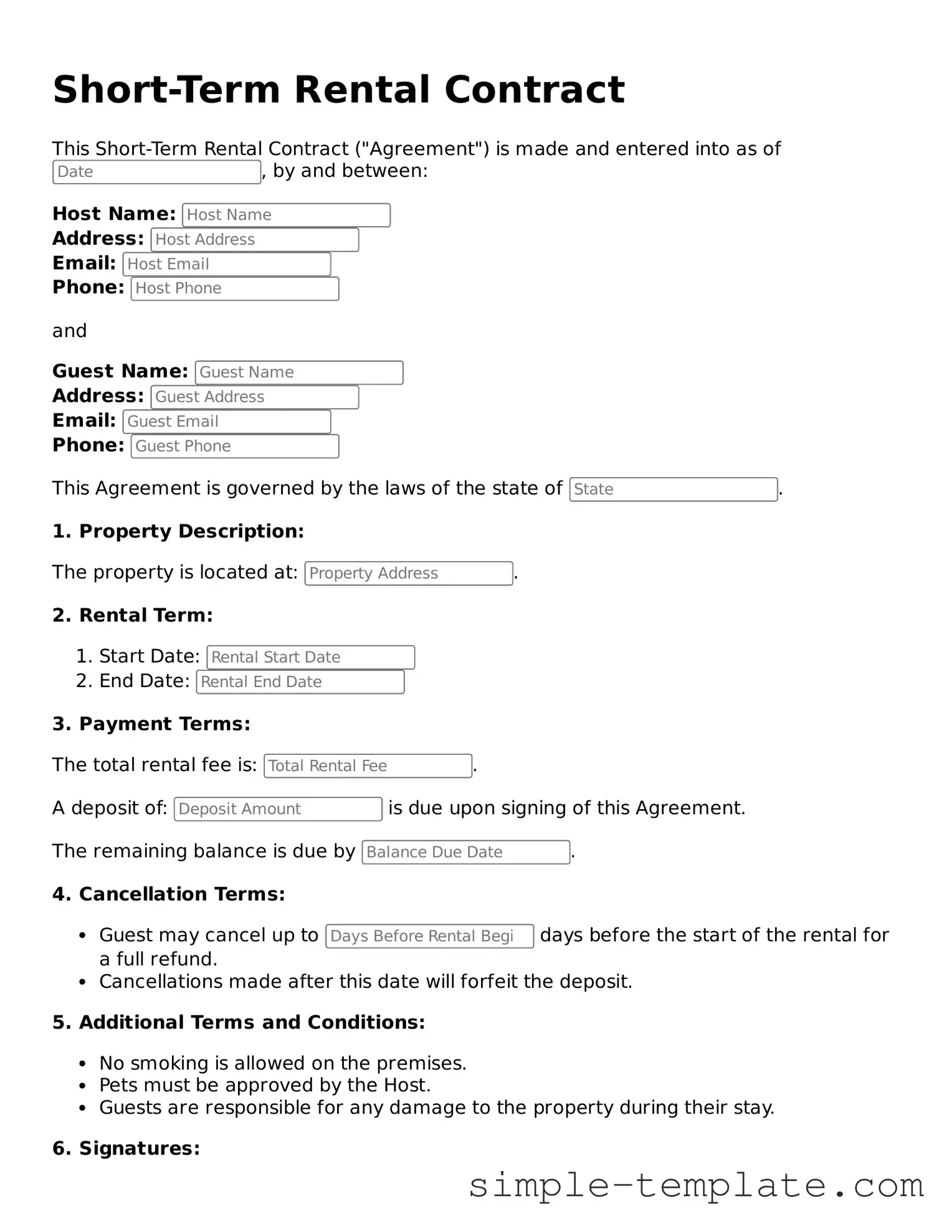Short-Term Rental Contract Form