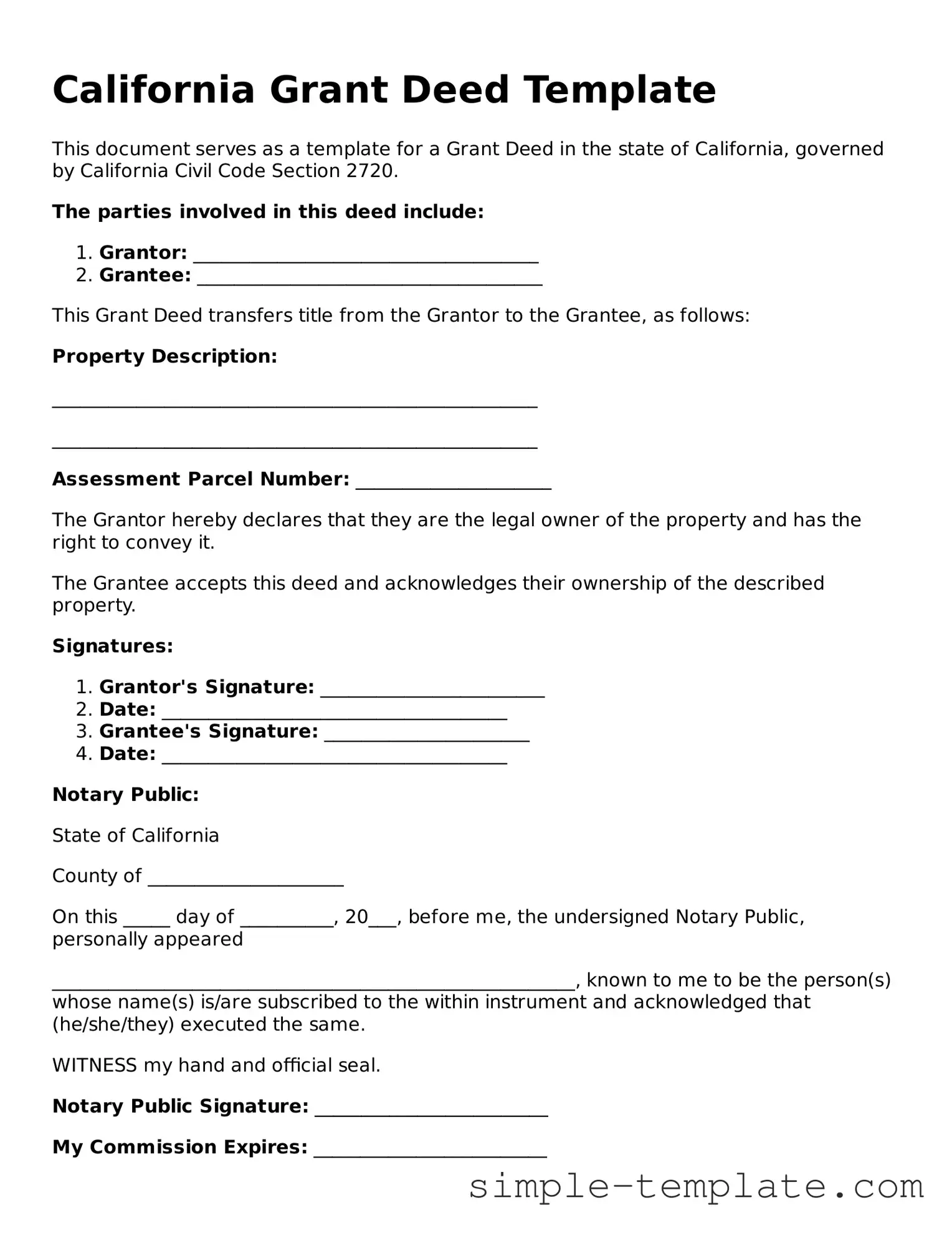 Printable California Deed Document