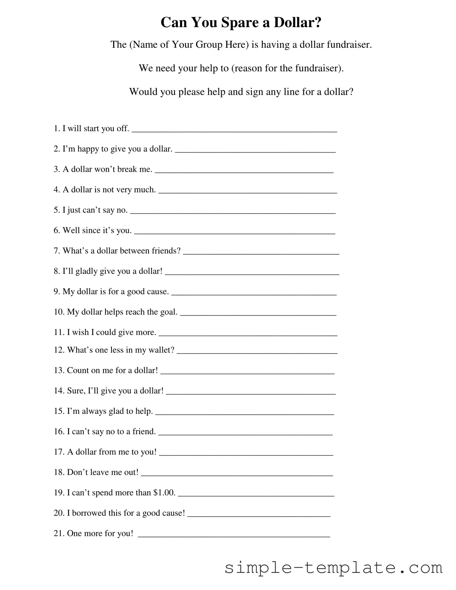 Free Donated A Dollar Form in PDF