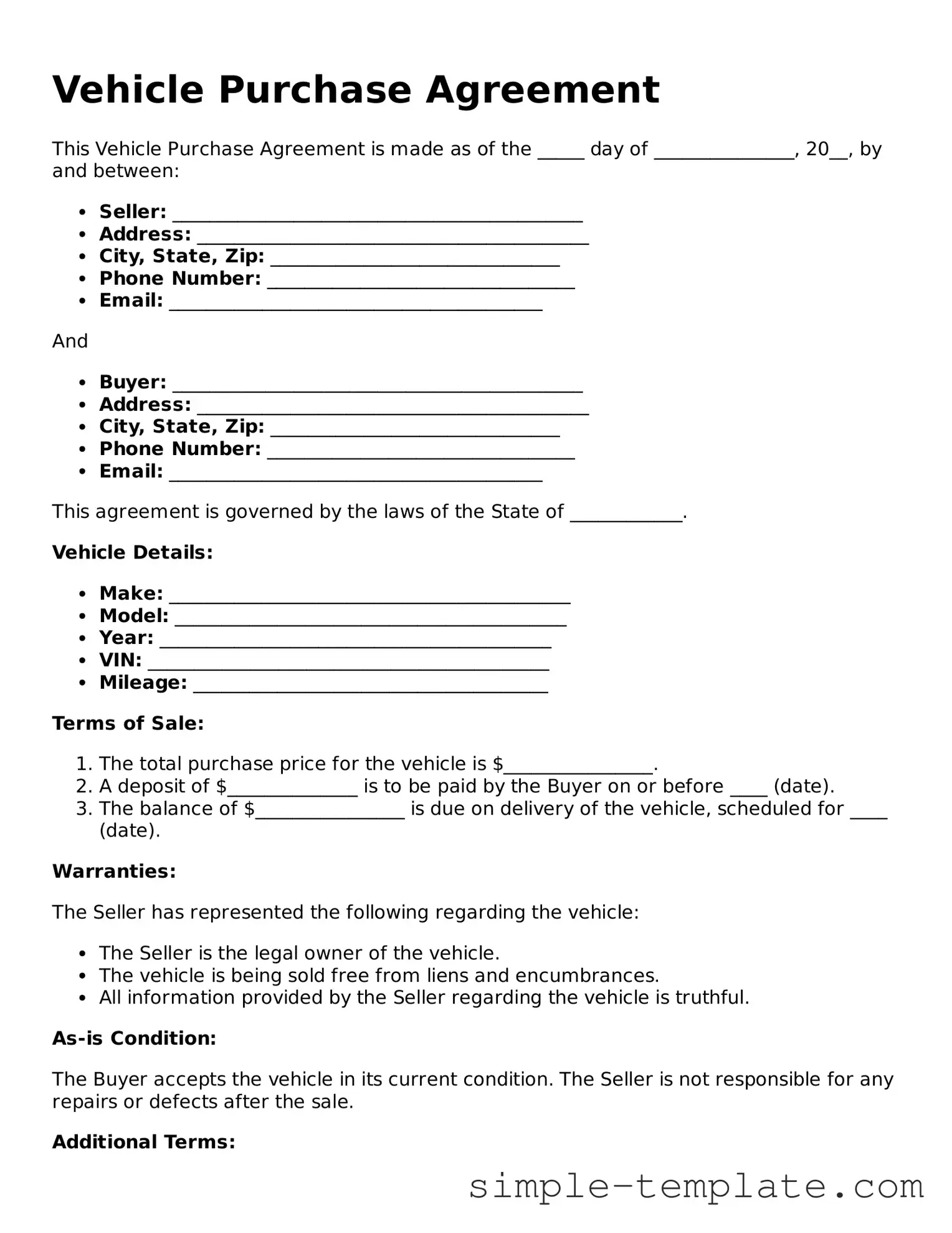 Vehicle Purchase Agreement Form