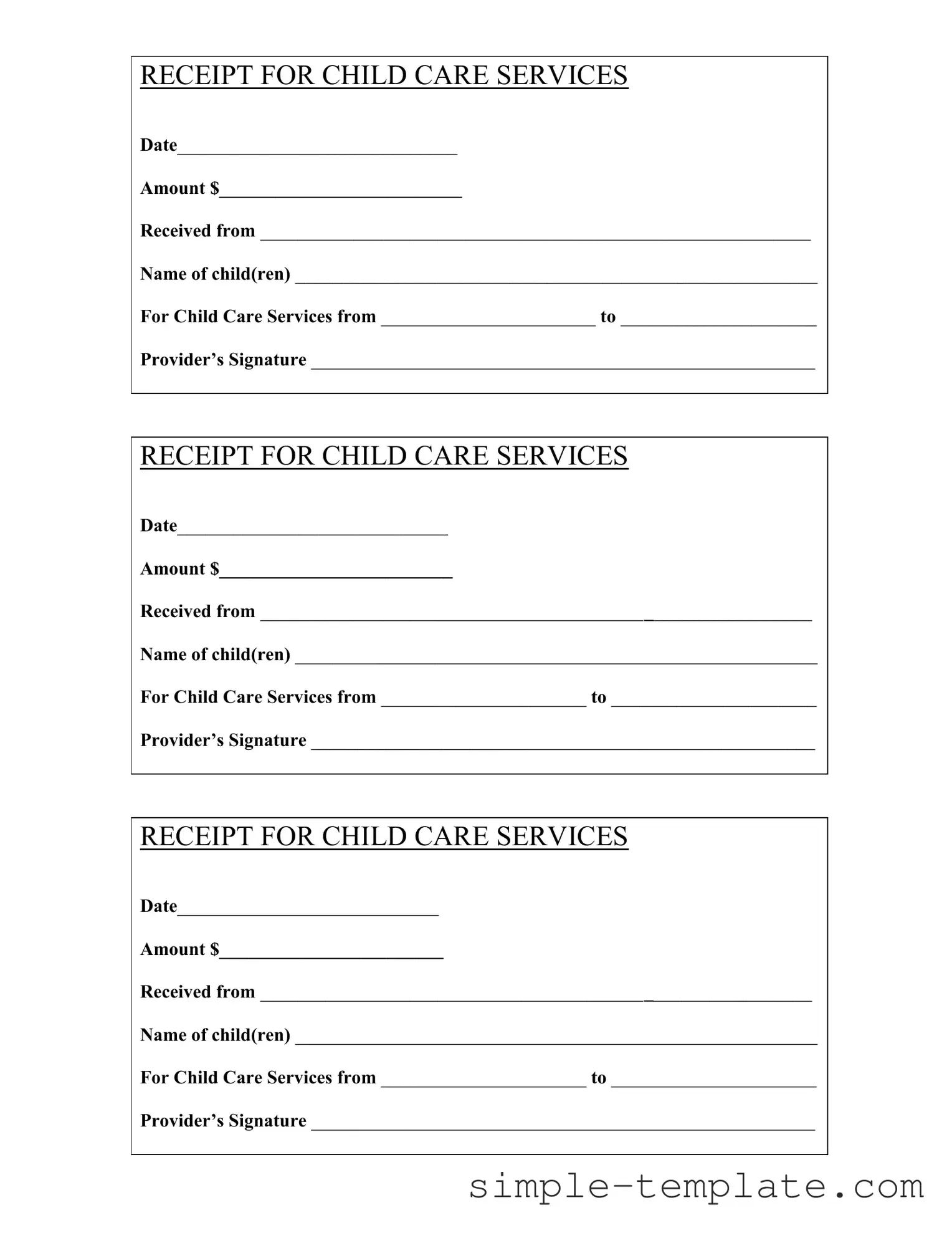 Free Childcare Receipt Form in PDF