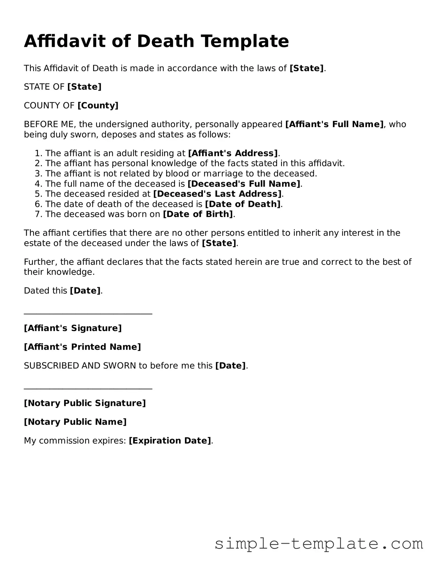 Affidavit of Death Form