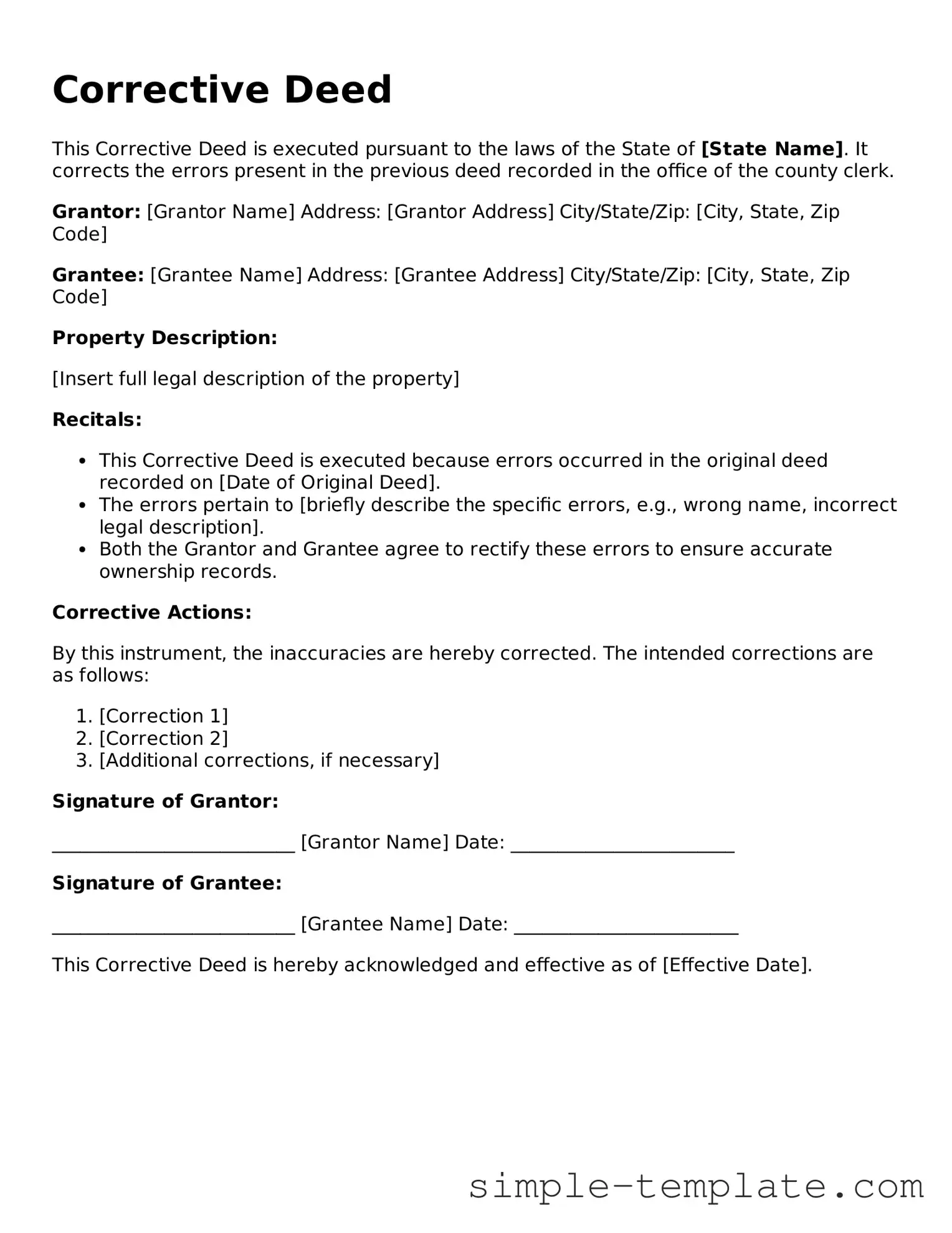 Corrective Deed Form