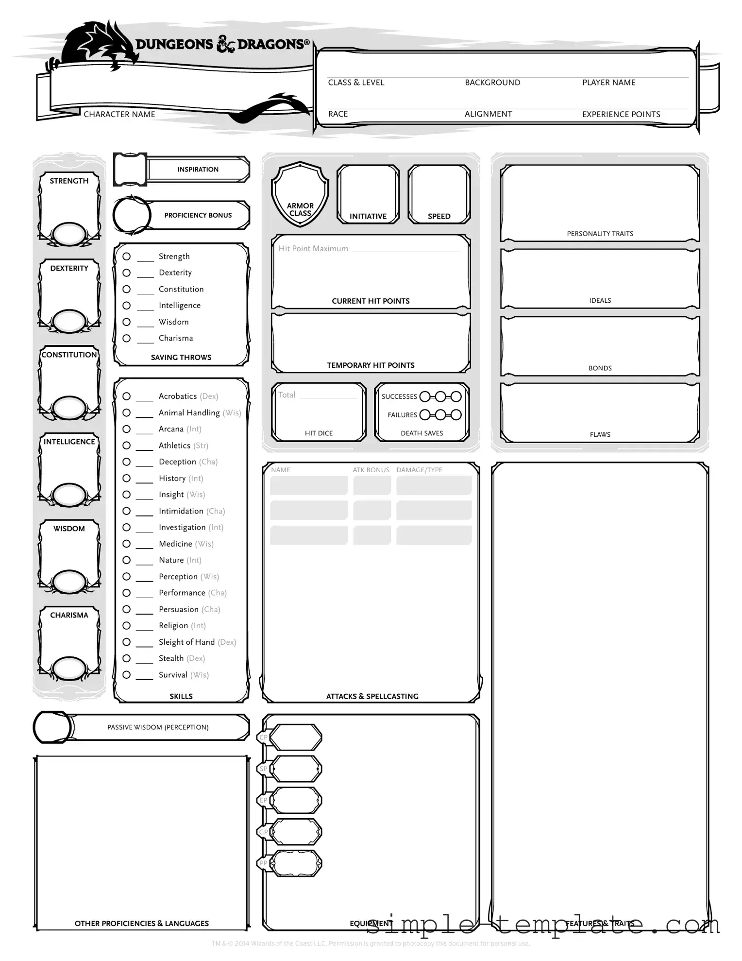 Free Dnd Character Sheet Form in PDF