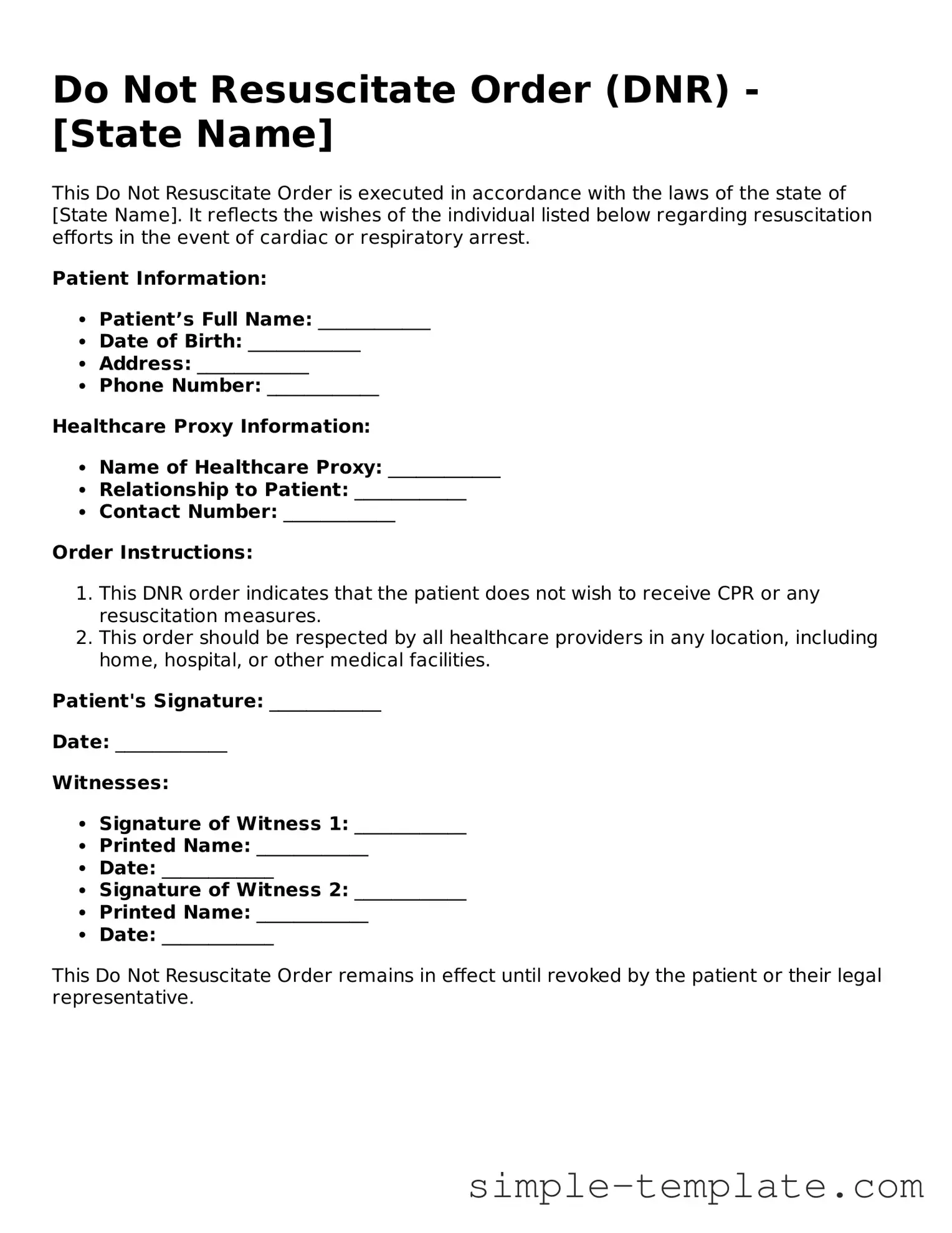 Do Not Resuscitate Order Form