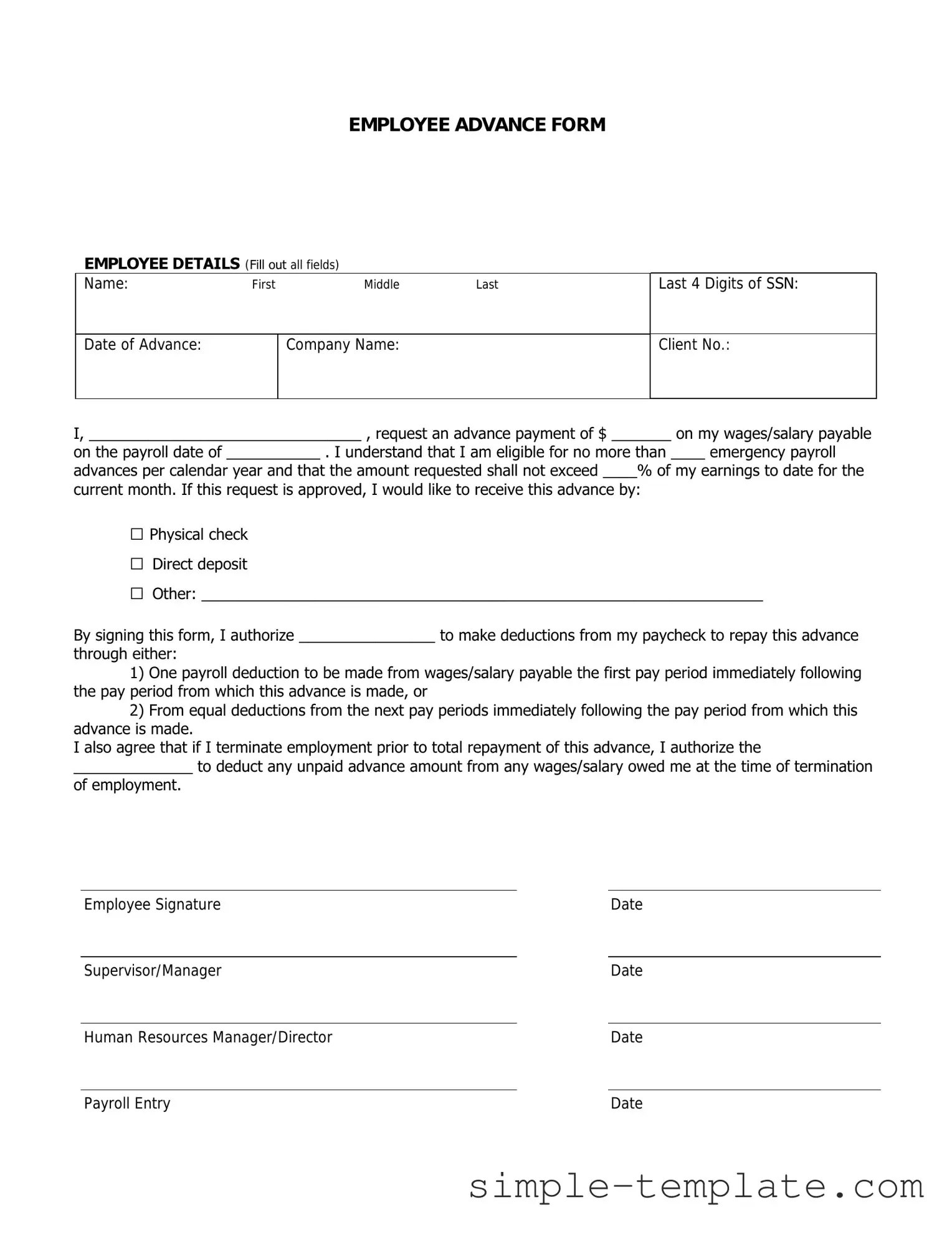 Free Employee Advance Form in PDF