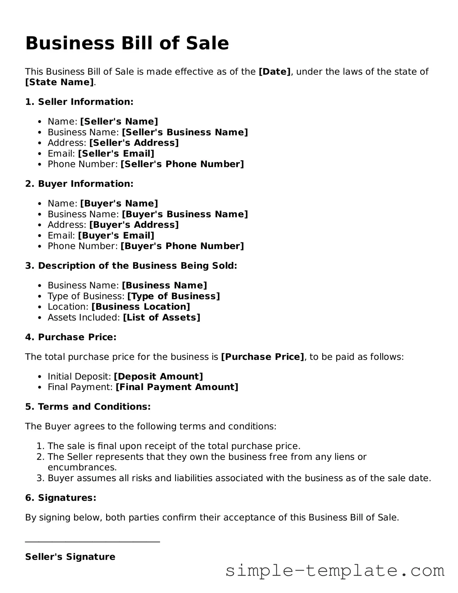 Business Bill of Sale Form