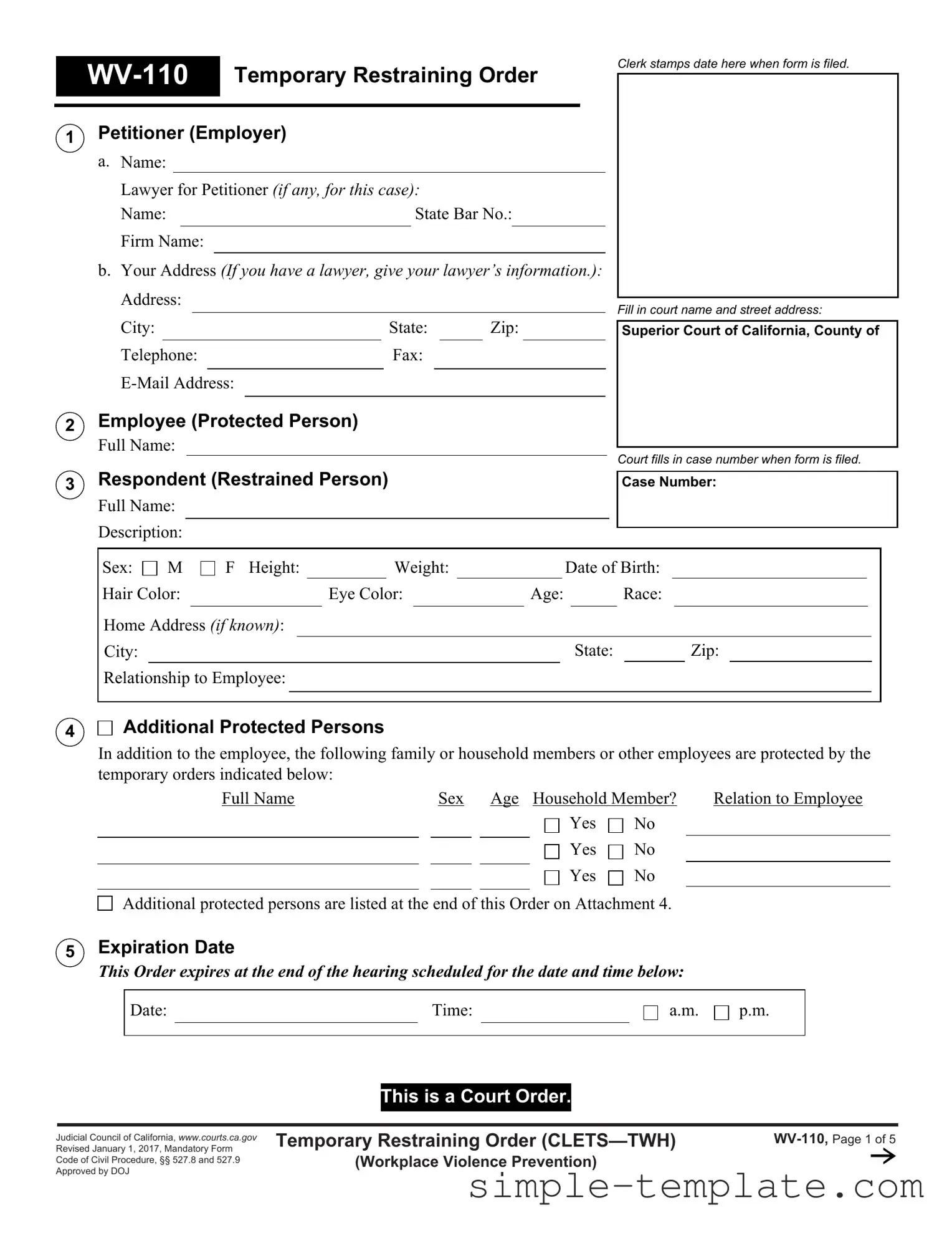 Free Fake Restraining Order Form in PDF