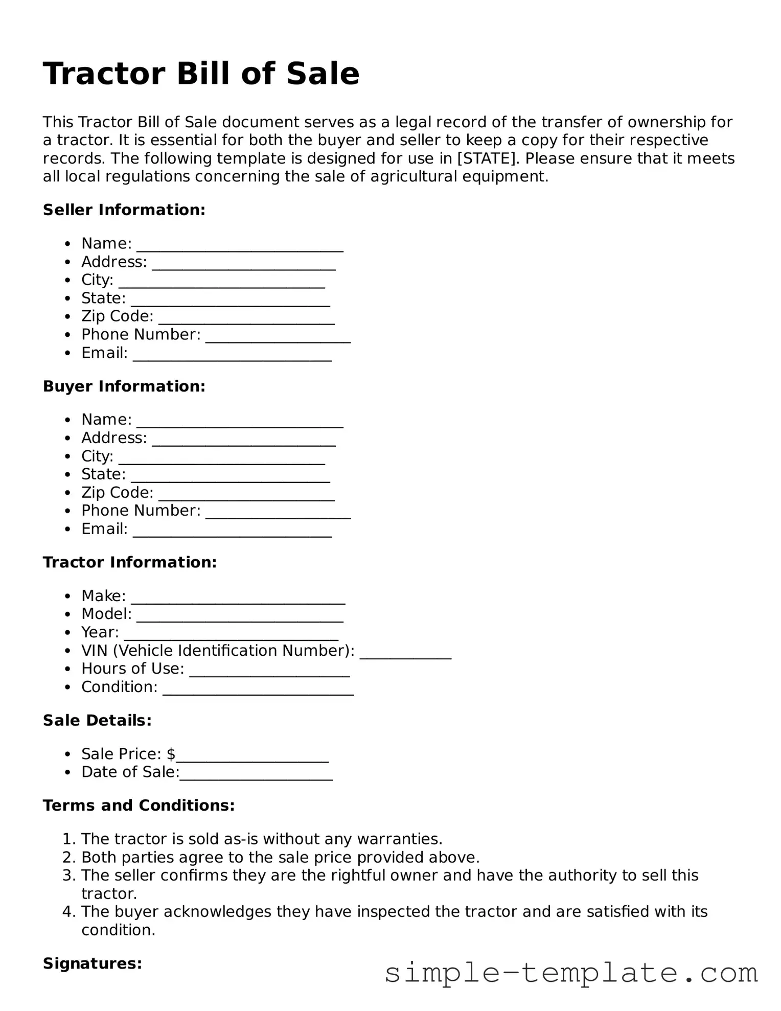 Tractor Bill of Sale Form