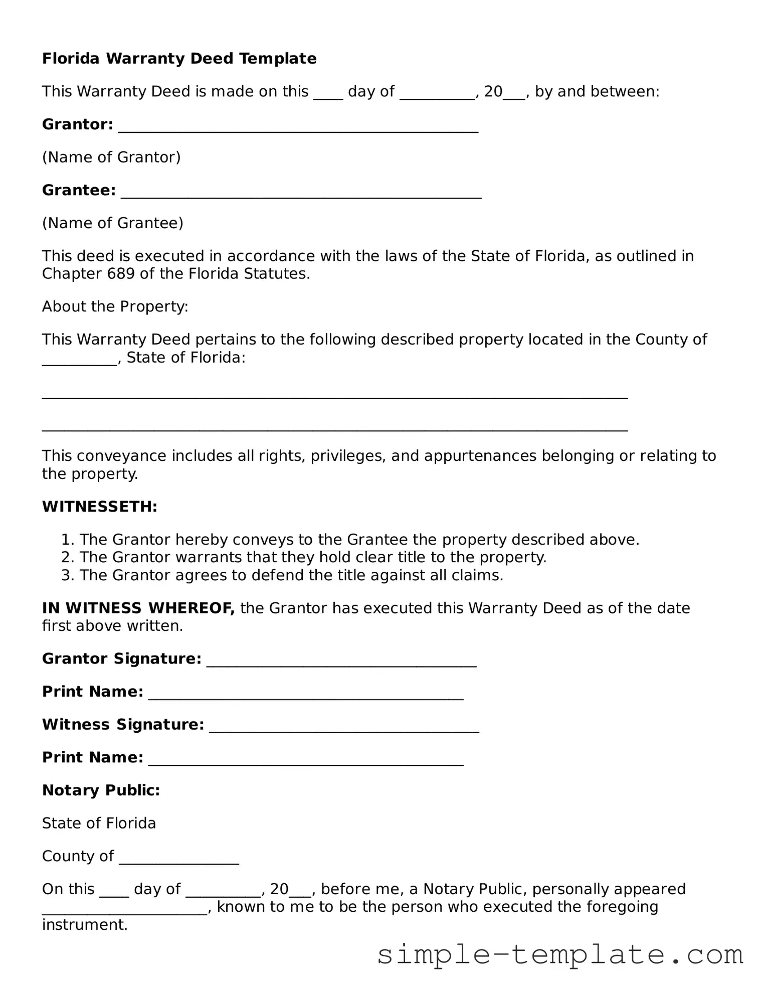 Printable Florida Deed Document