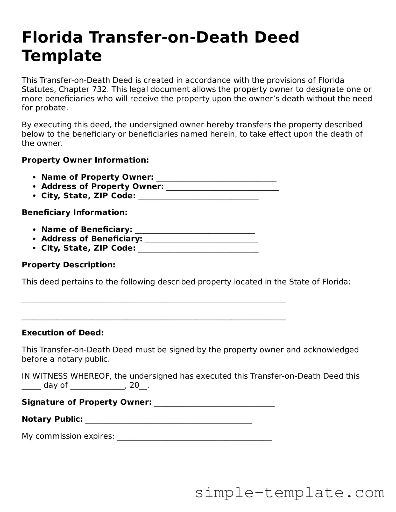 Printable Florida Transfer-on-Death Deed Document