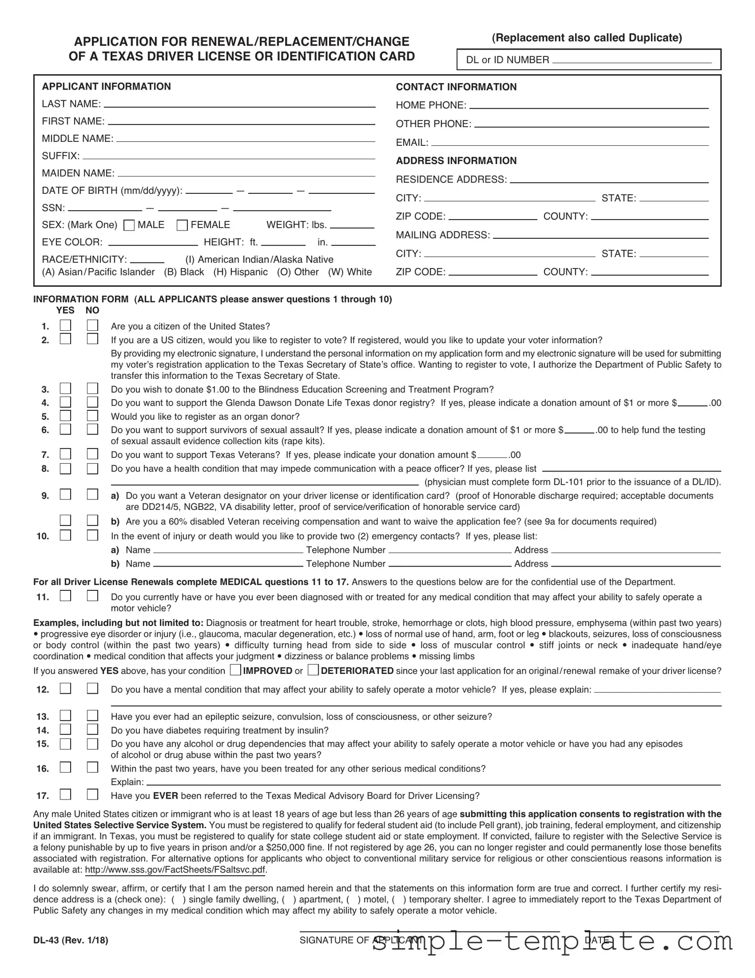 Free DL-43 Form in PDF