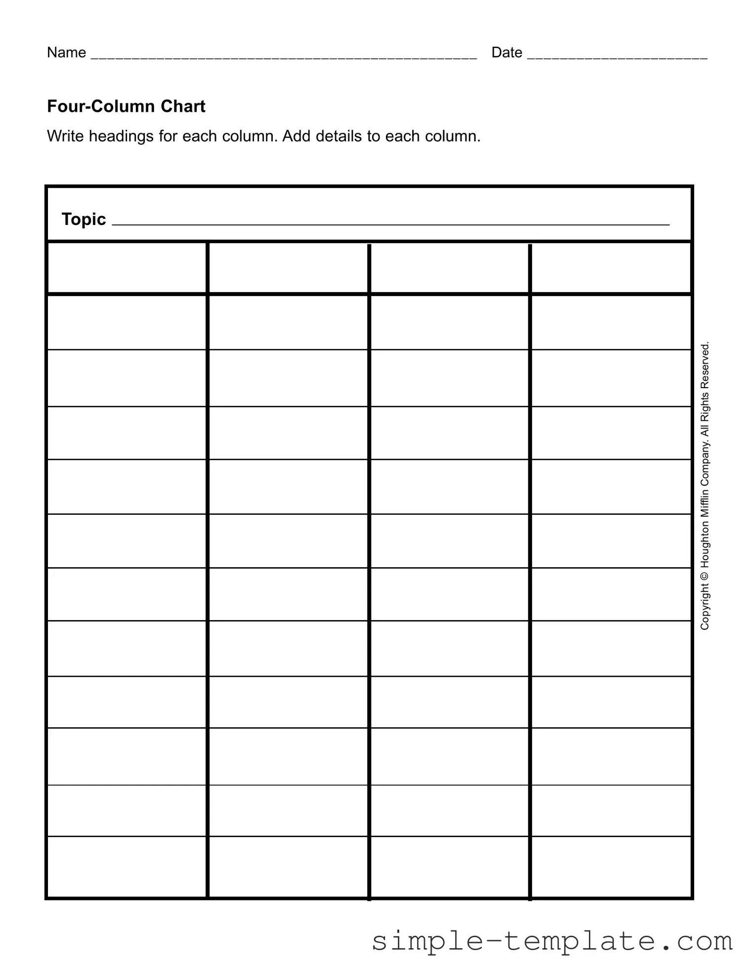 Free Four Column Chart Form in PDF