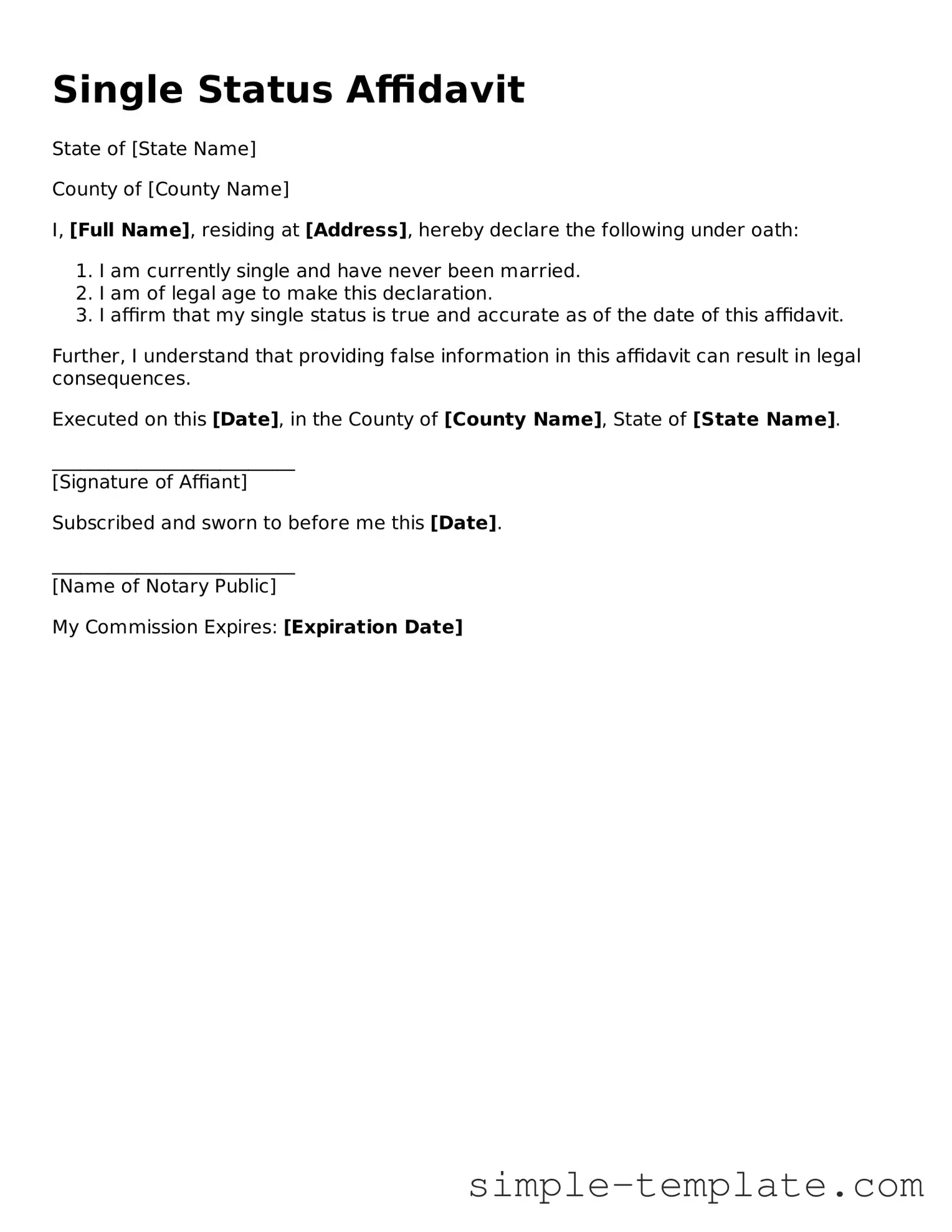 Single Status Affidavit Form