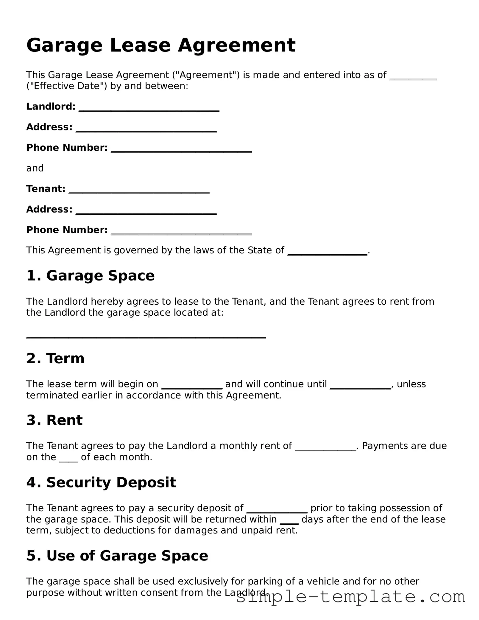 Garage Lease Agreement Form
