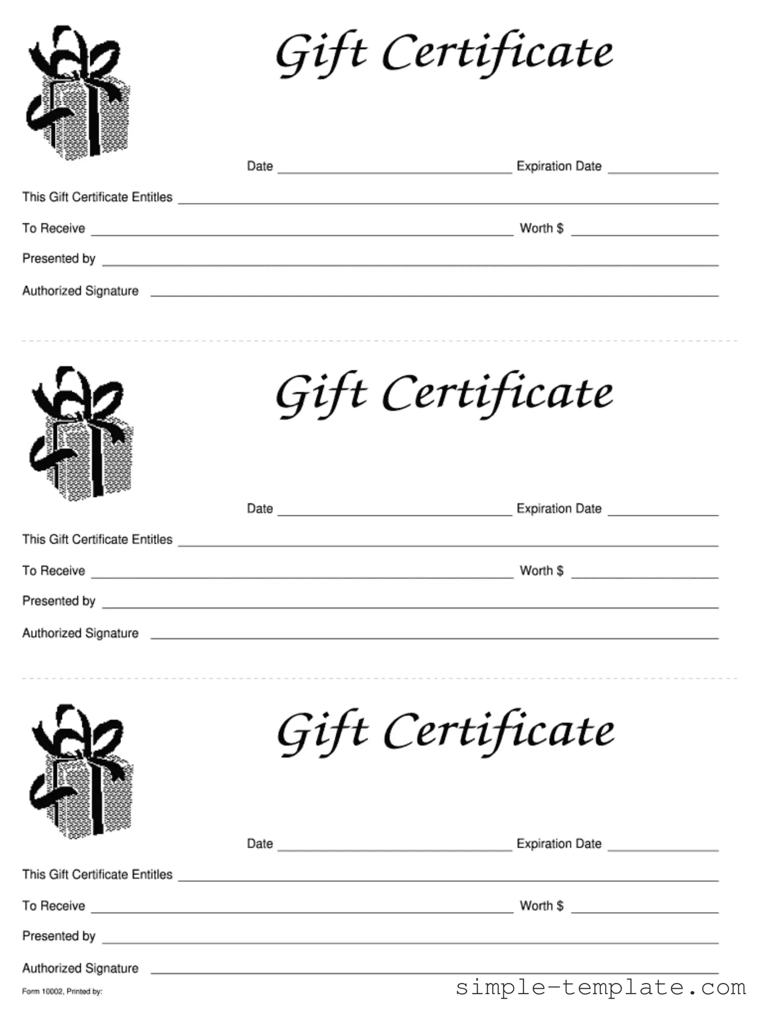 Free Gift Certificate Form in PDF