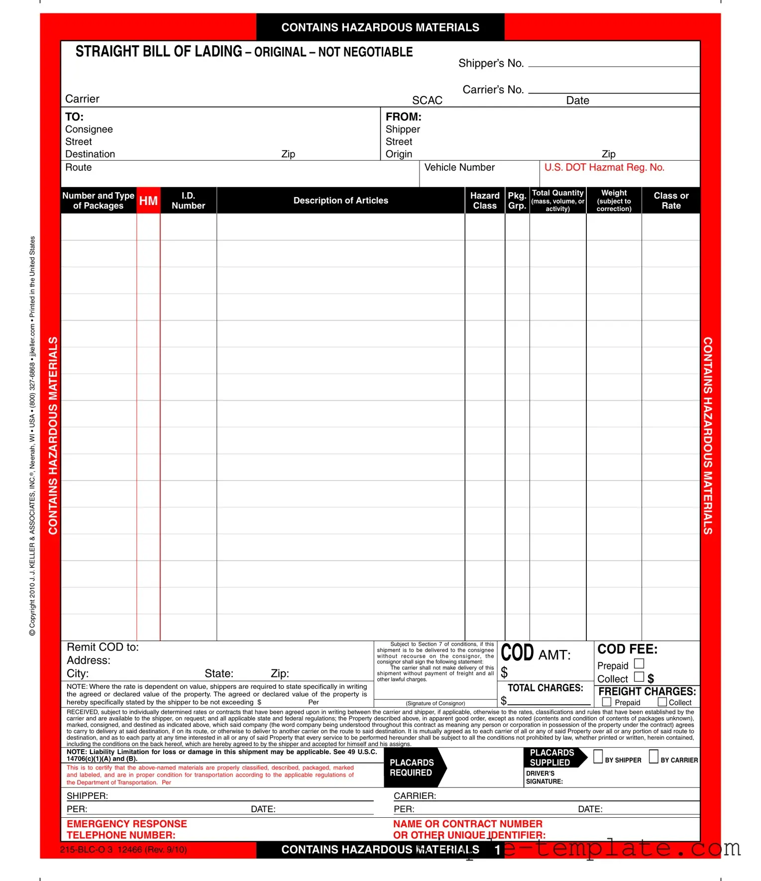 Free Hazard Bill Of Ladden Form in PDF