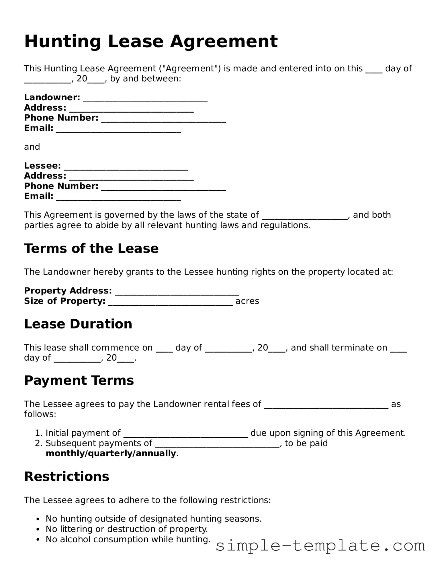 Hunting Lease Agreement Form