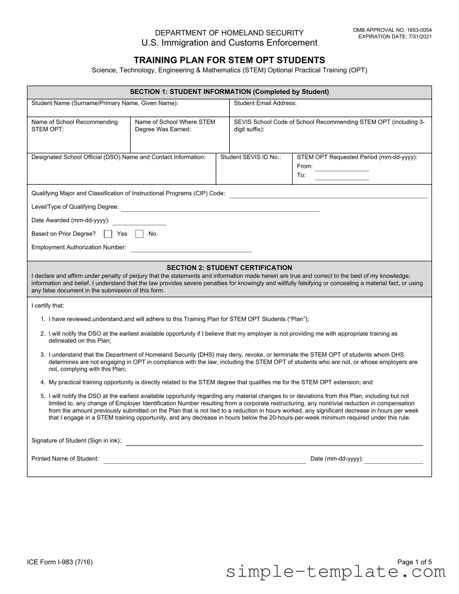 Free ICE I-983 Form in PDF