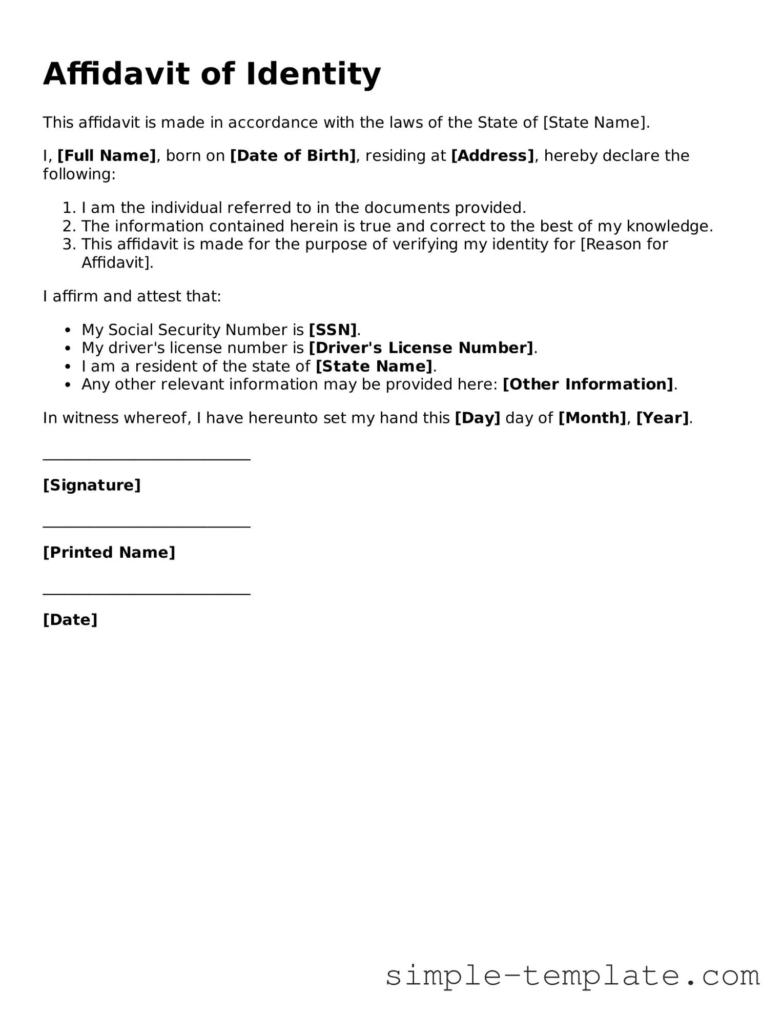 Affidavit of Identity Form
