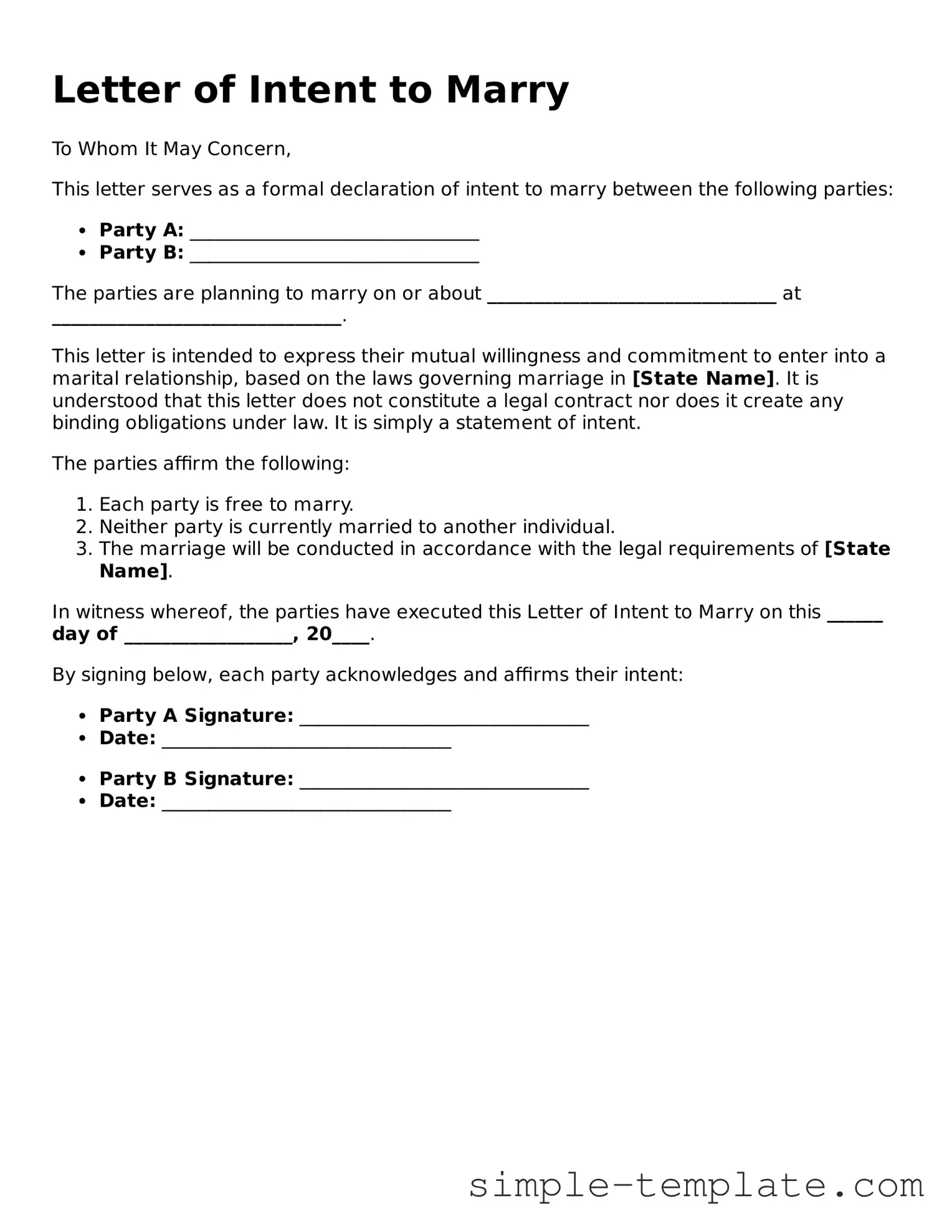 Letter of Intent to Marry Form