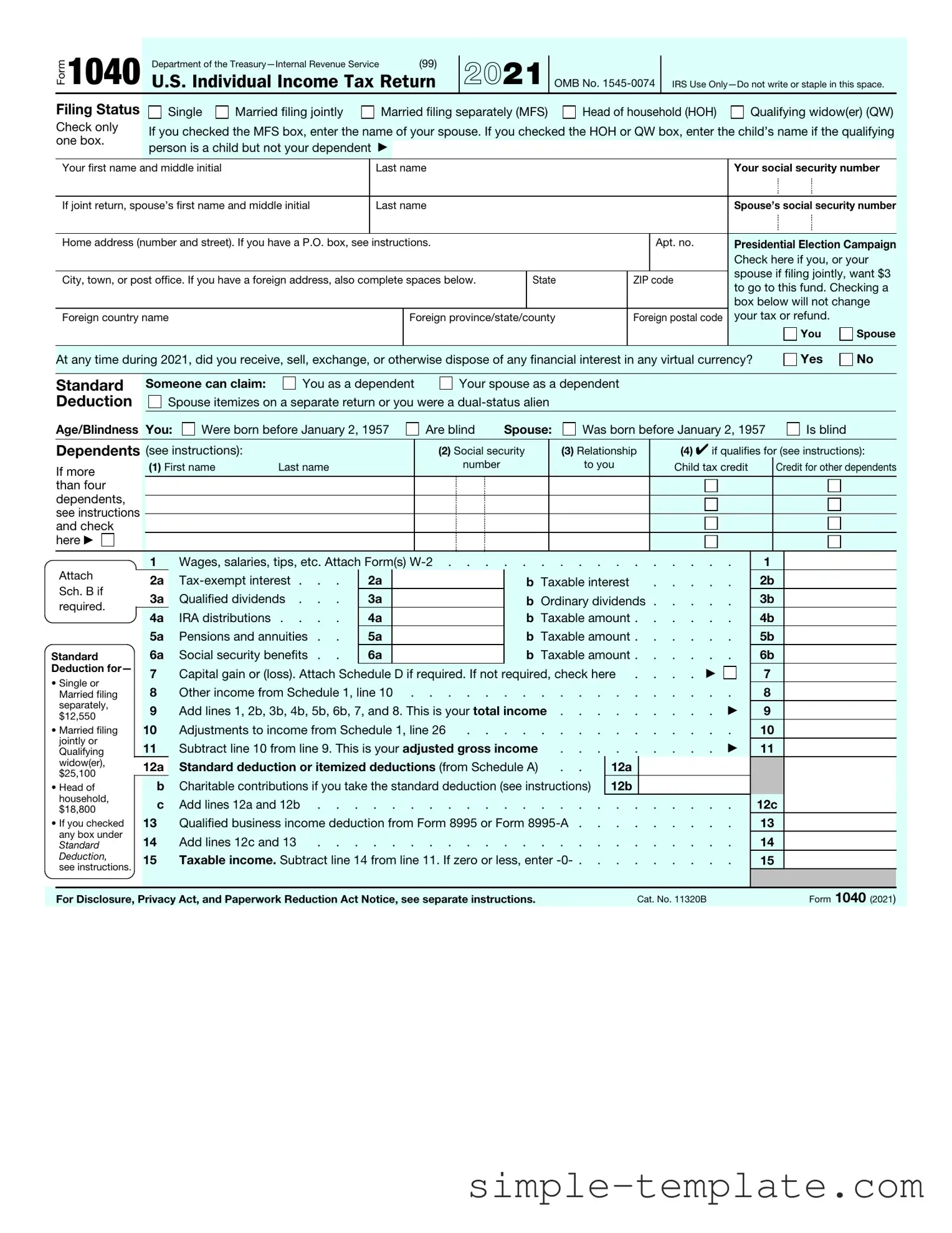 Free IRS 1040 Form in PDF