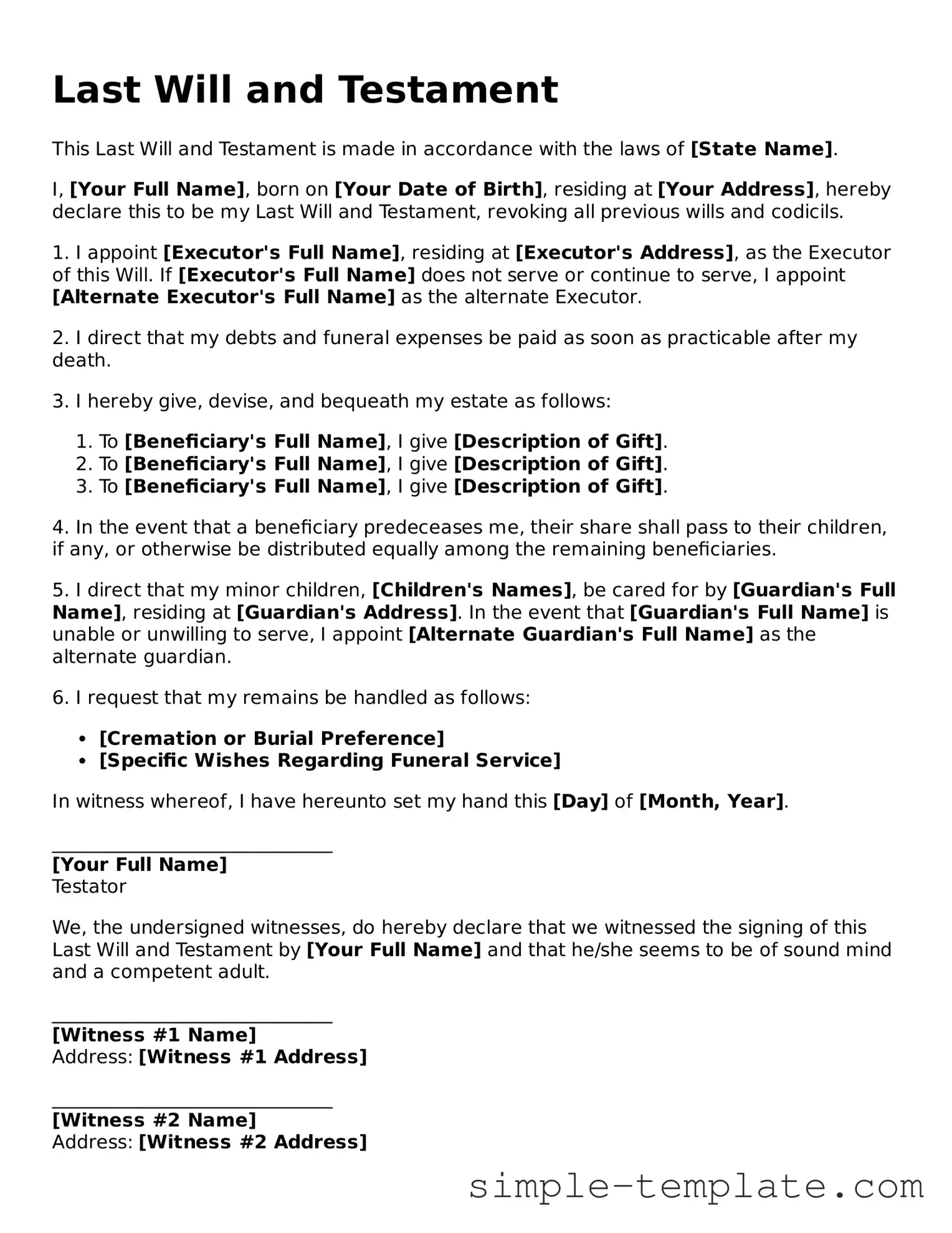 Last Will and Testament Form