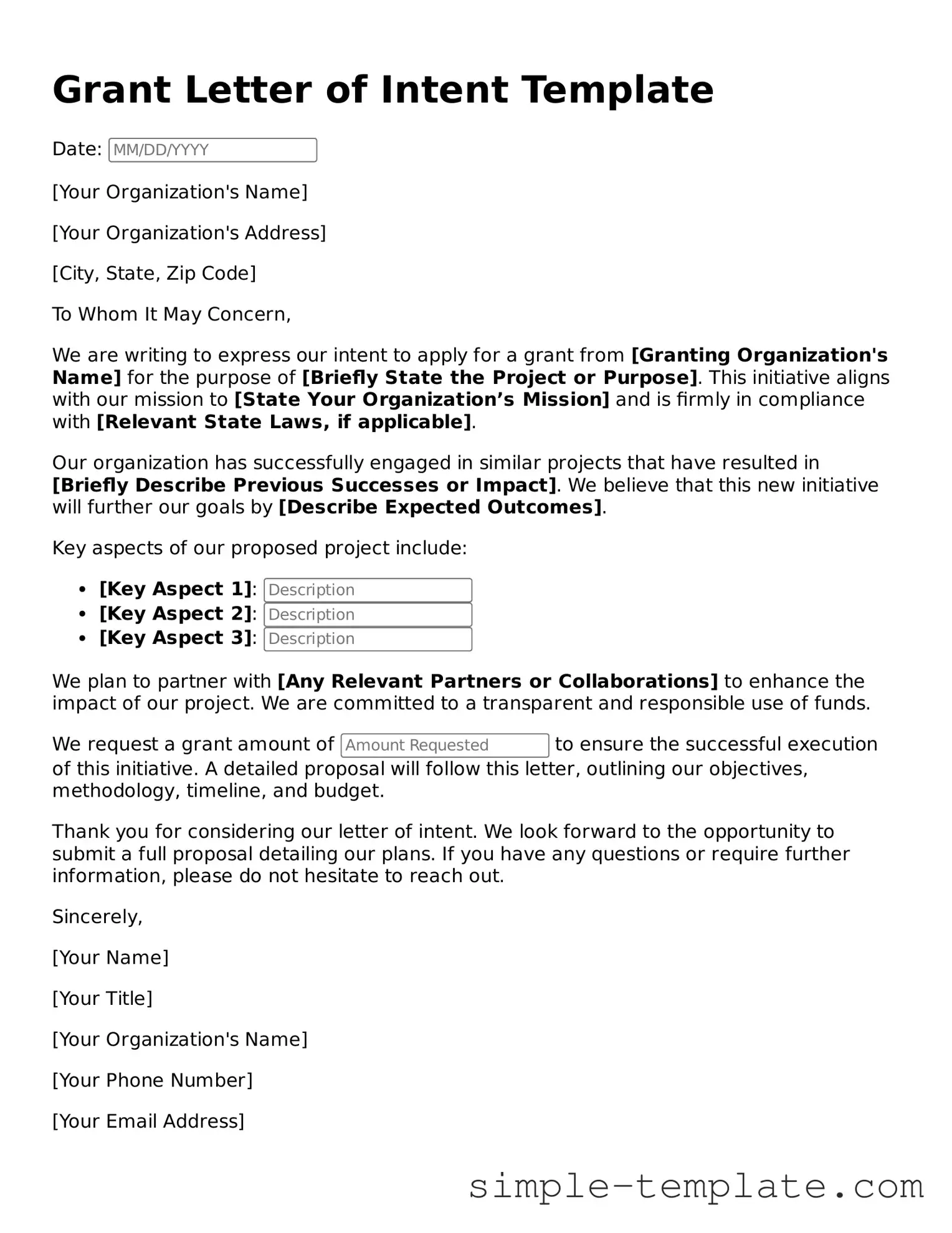 Grant Letter of Intent Form