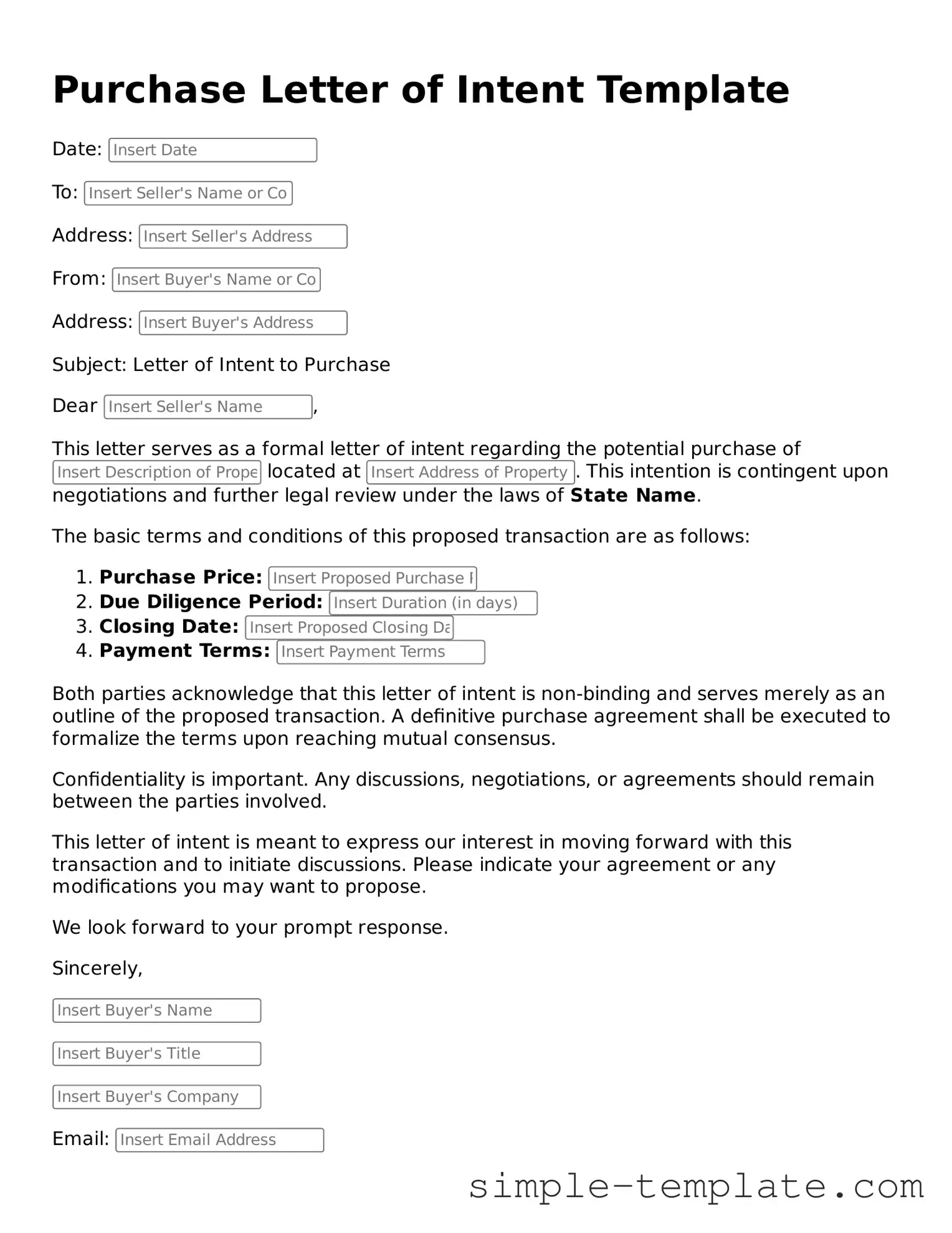 Purchase Letter of Intent Form