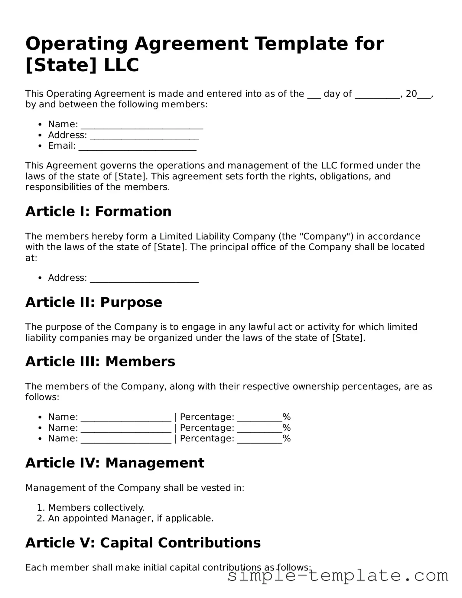 Operating Agreement Form