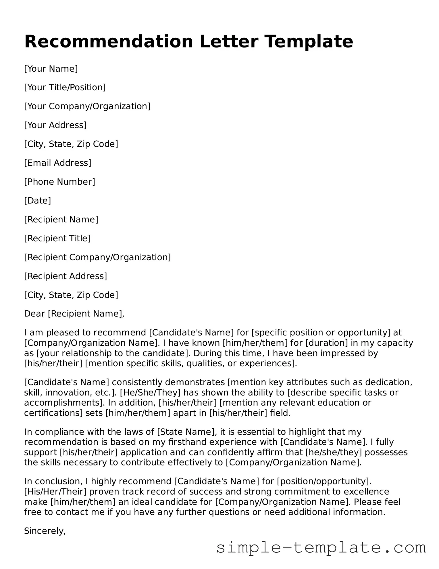 Recommendation Letter Form