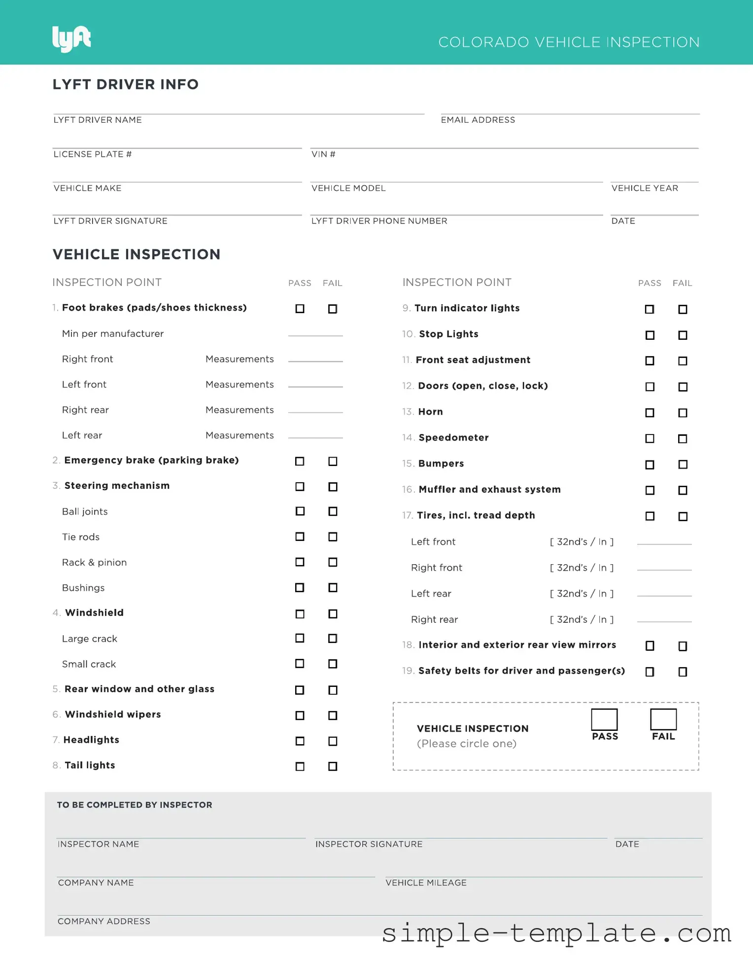 Free Lyft Inspection Form in PDF