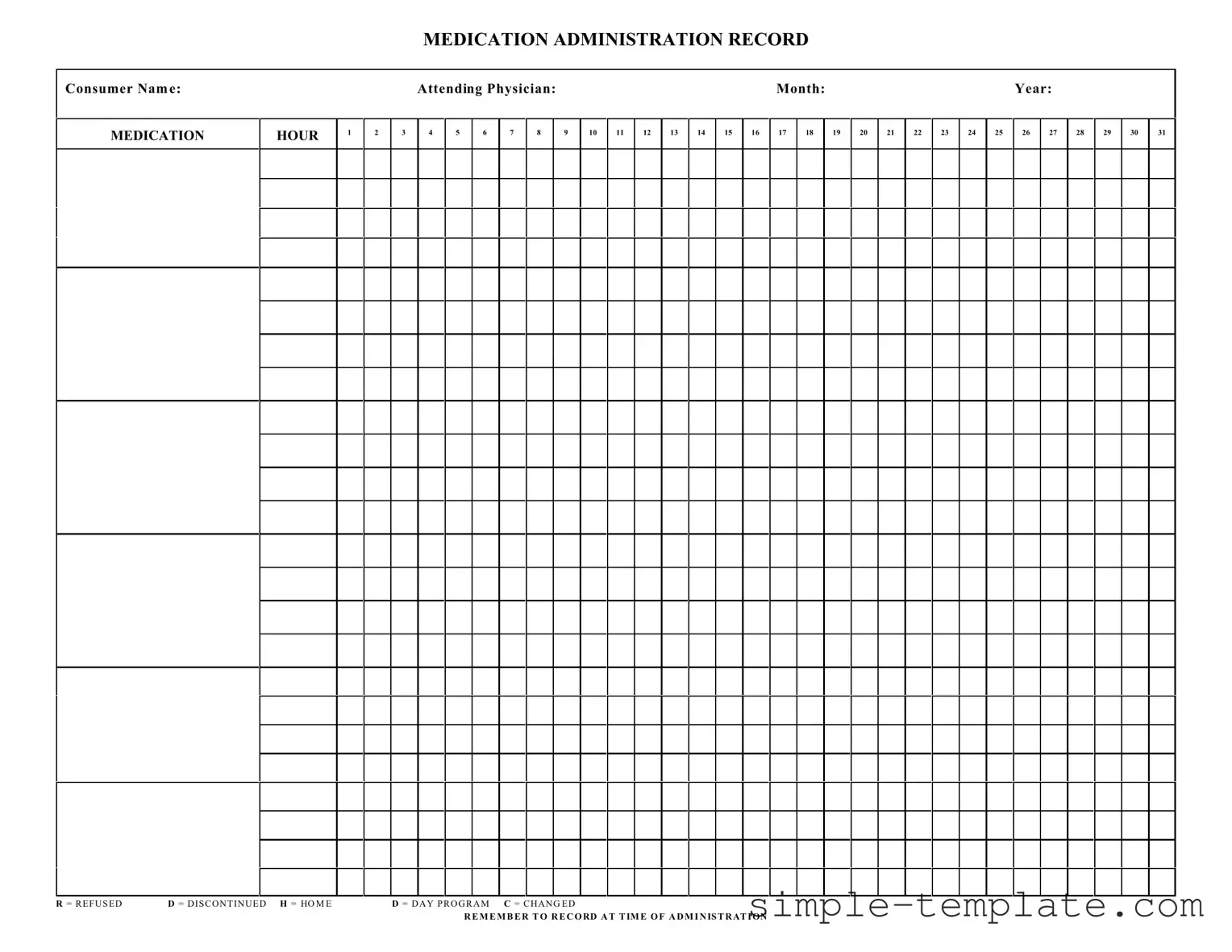 Free Medication Administration Record Sheet Form in PDF