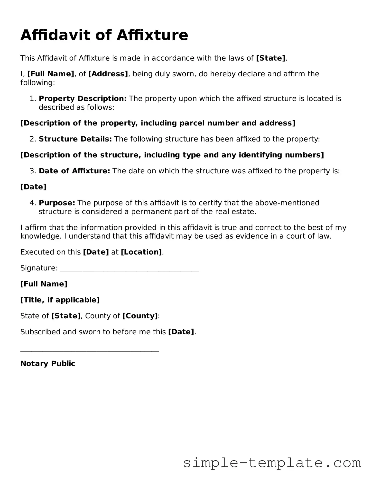 Affidavit of Affixture Form