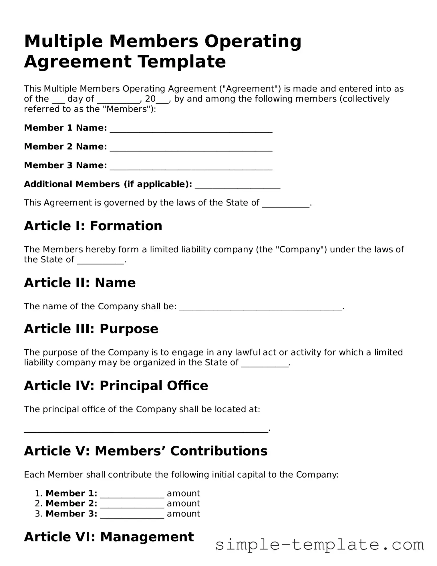 Multiple Members Operating Agreement Form
