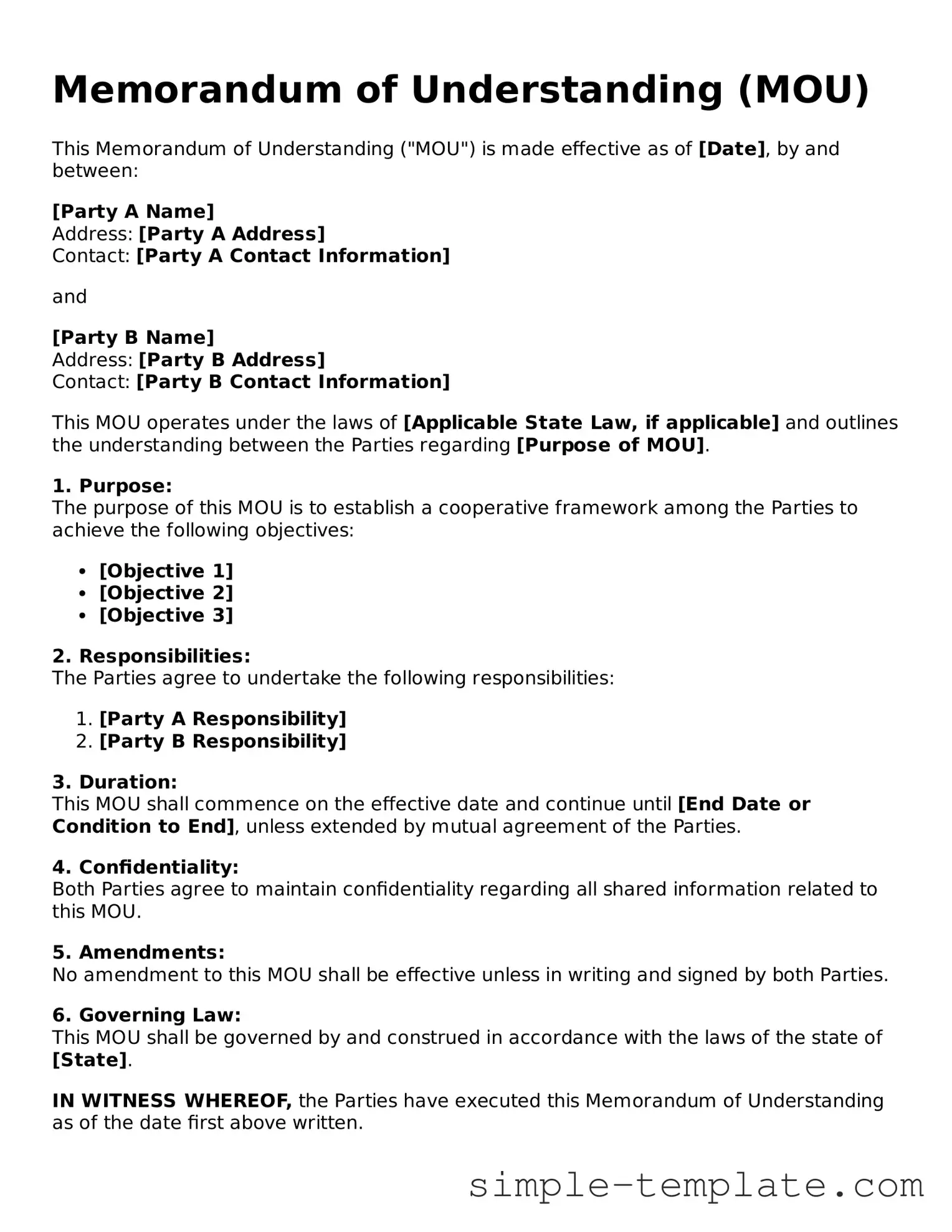 Memorandum of Understanding Form