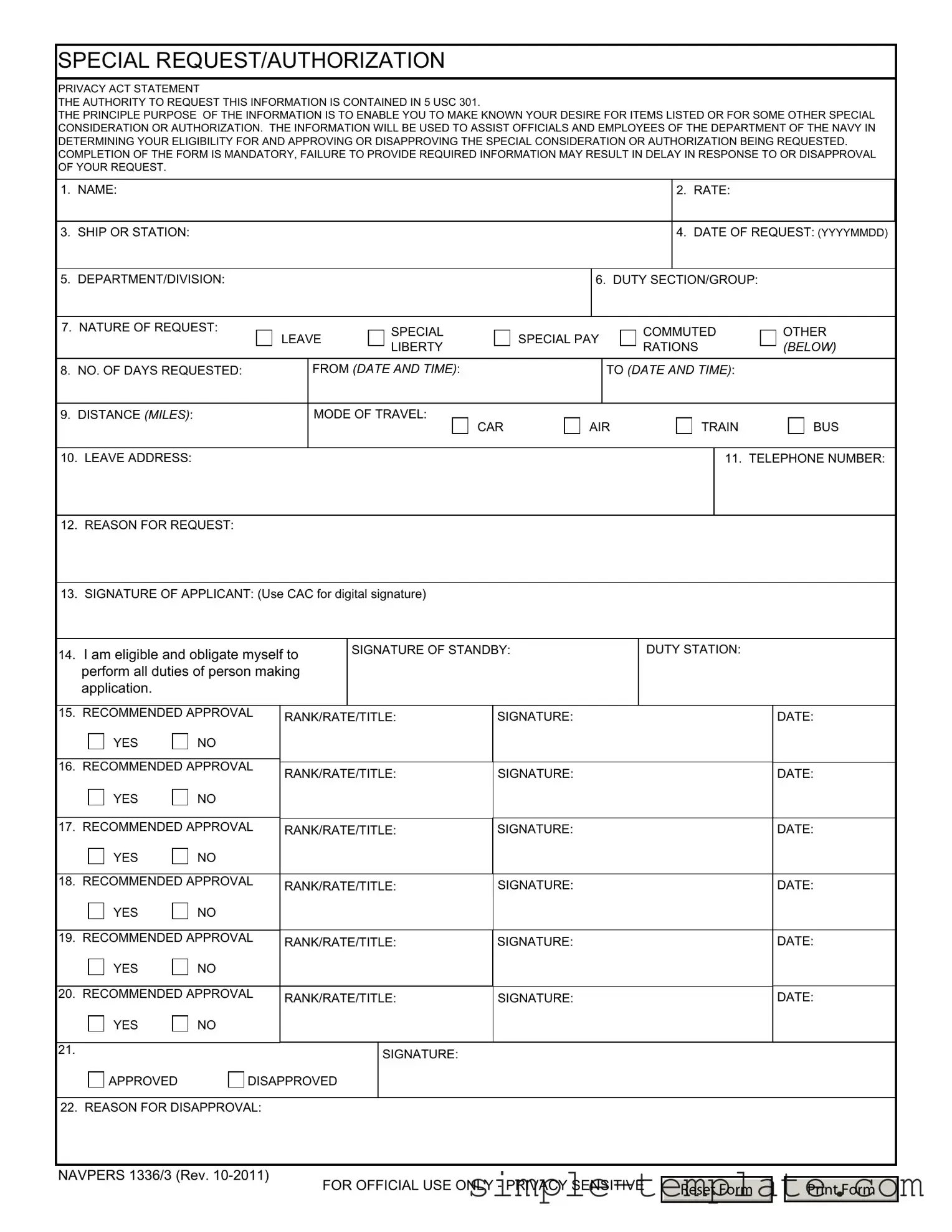 Free Navpers 1336 3 Form in PDF